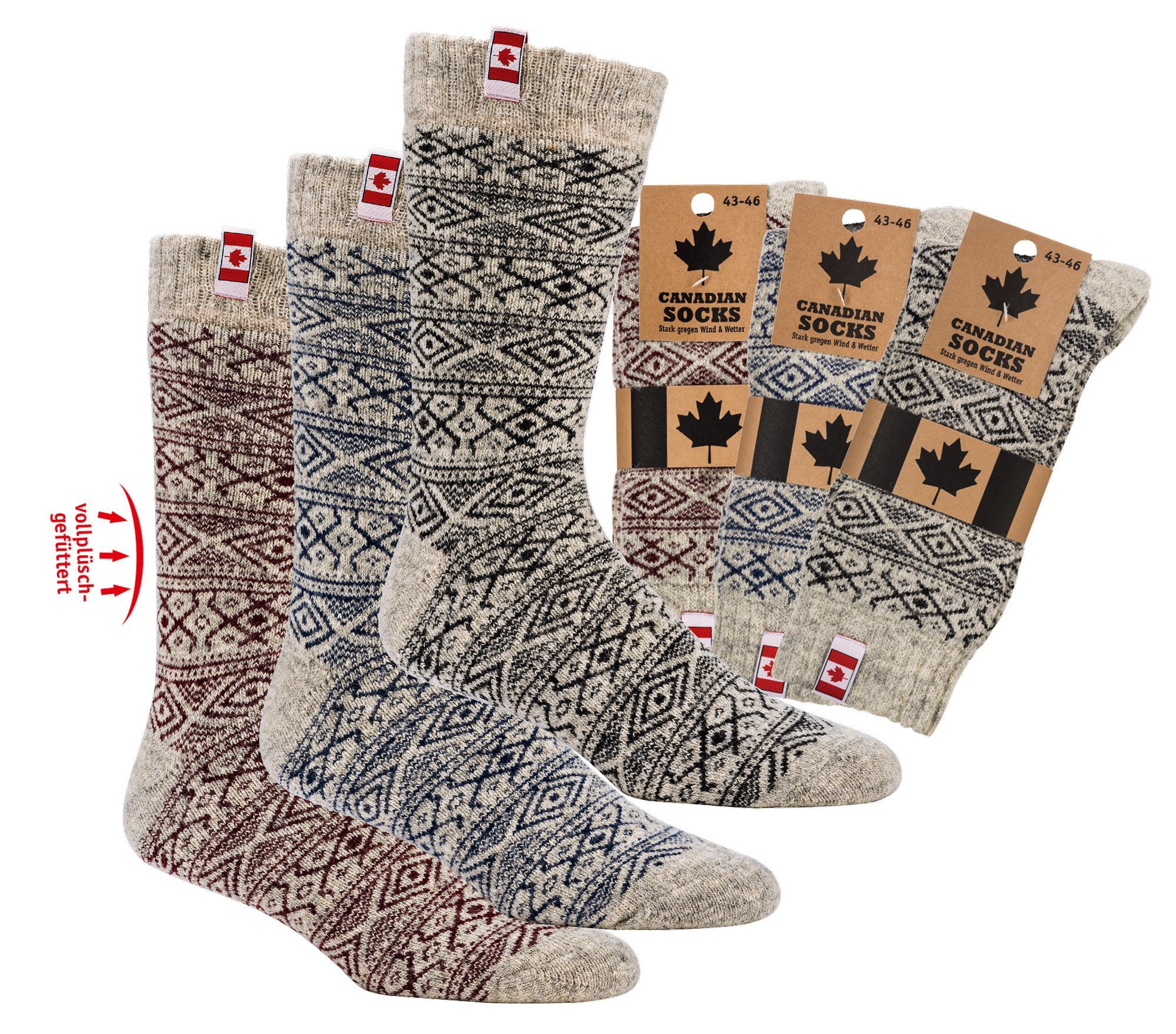 "Canadian Socken THERMO-Wollsocken Fun Socks Paar) Norweger 4 (1 Socks" Wowerat natur-rot Thermosocken