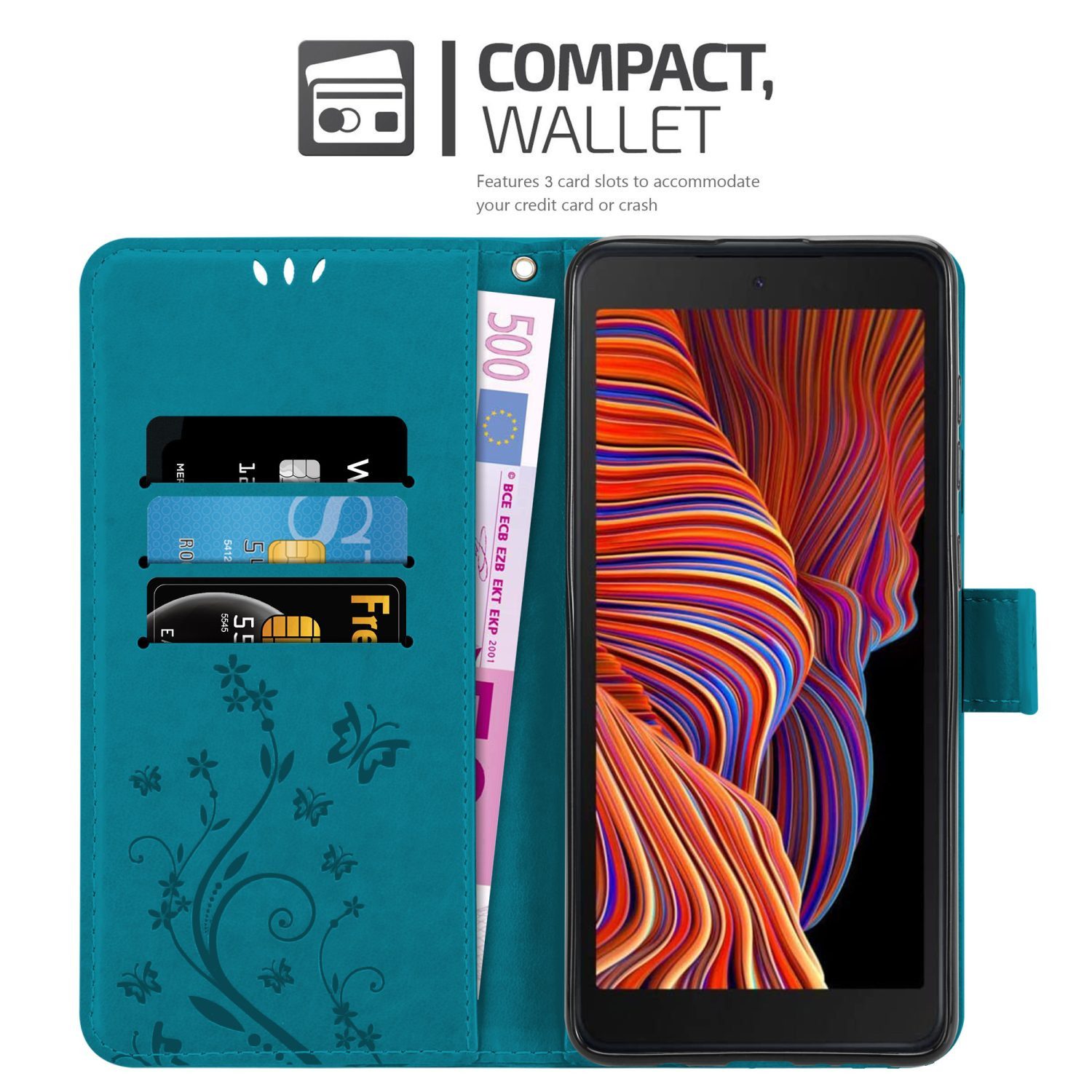 Cadorabo Handyhülle für Samsung Galaxy XCover 5 Hülle Samsung Galaxy XCover 5, Hülle Schutzhülle Blumen Flower mit Standfunktion Kartenfach Magnet