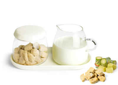 Sendez Milch- und Zuckerset Milchkännchen & Zuckerdose aus Glas und Porzellan Milchgiesser Zuckerspender