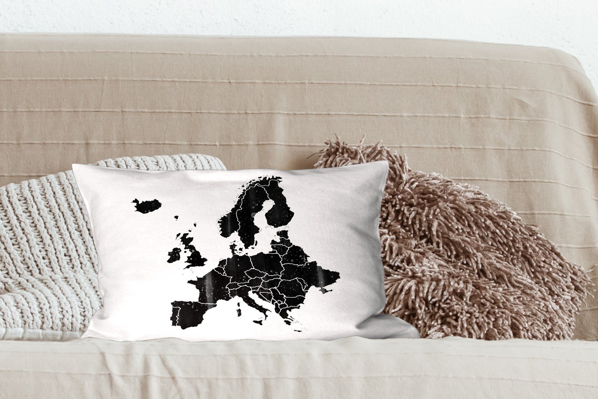 MuchoWow mit Europa-Karte Füllung, Schlafzimmer mit Aquarellfarbe Dekokissen Wohzimmer helleren dunkler -, Dekoration, Zierkissen, Dekokissen und Flecken