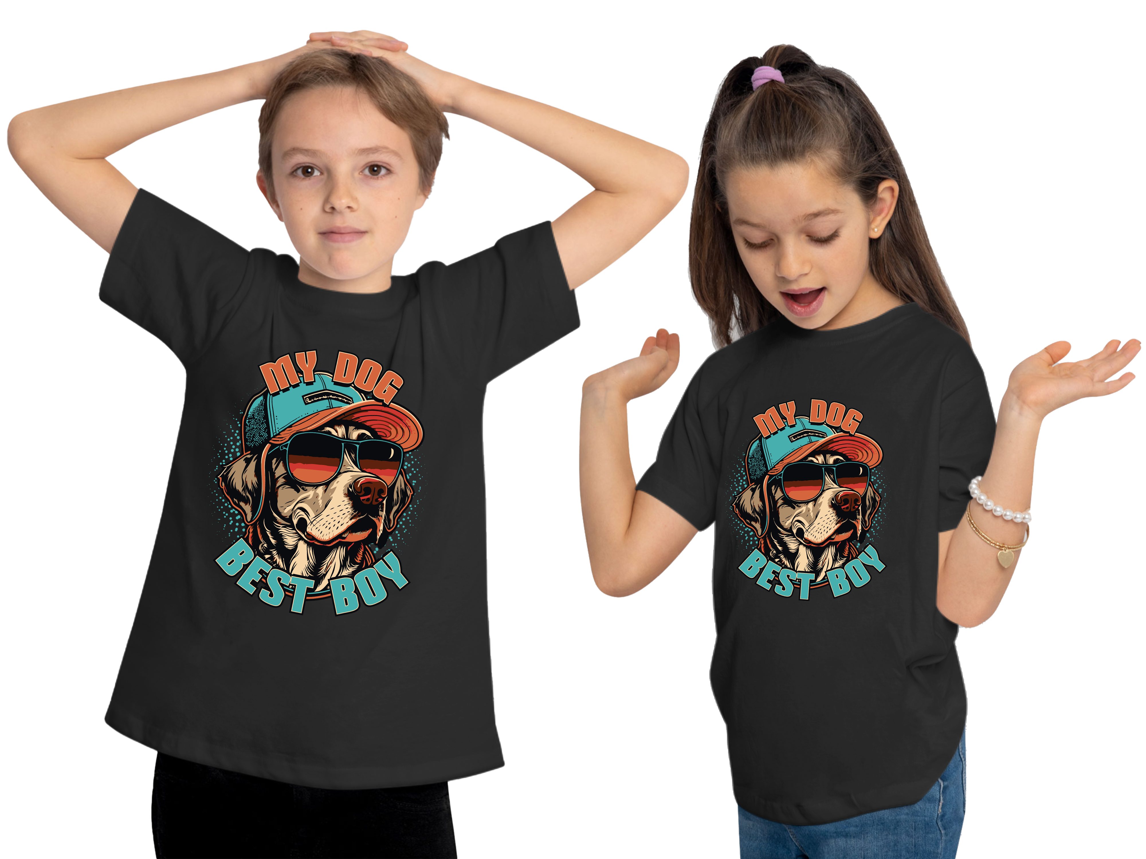 Aufdruck, Cap Cooler T-Shirt i225 schwarz - Print-Shirt mit bedrucktes Baumwollshirt MyDesign24 Kinder Hund mit Hunde