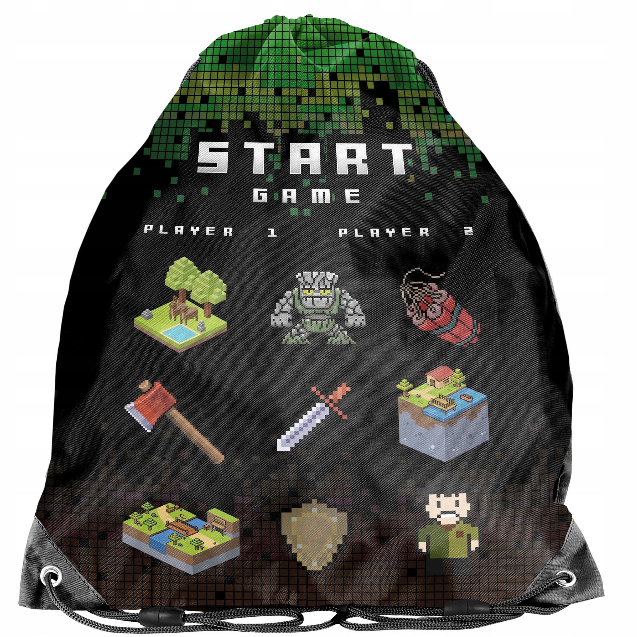 Festivalartikel Kinderrucksack Gamer Schuhtasche, Minecraft Design, wasserdicht