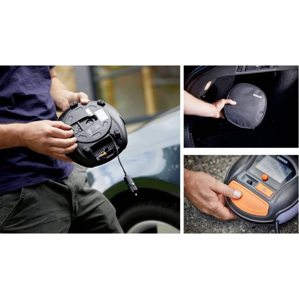 Osram Kompressor Digitales Reifenfüllgerät TYREinflate 1000, Digitales Display, Überlastungsschutz, mit Arbeitslampe, Kabelfach/-au
