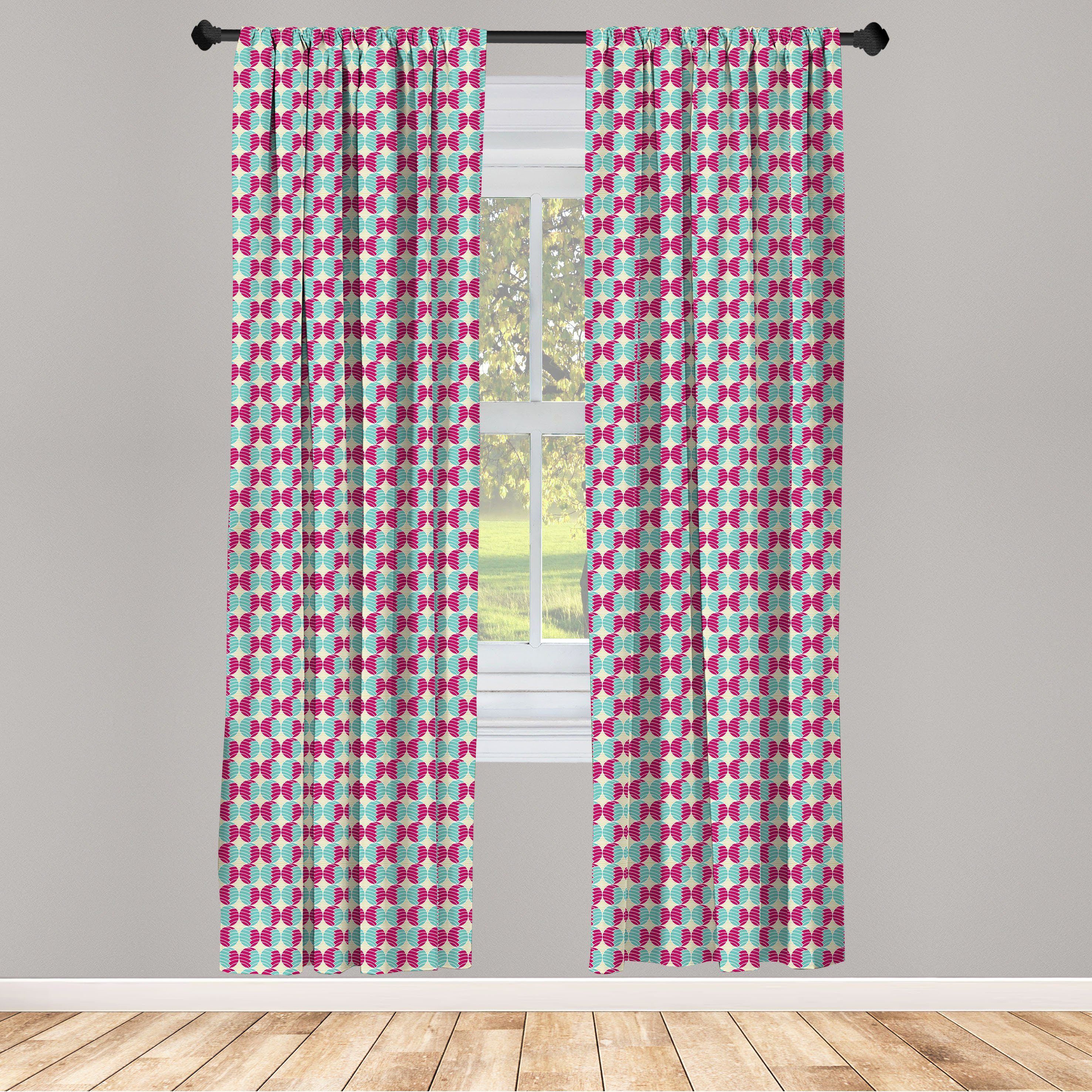 Gardine Vorhang für Wohnzimmer Schlafzimmer Dekor, Abakuhaus, Microfaser, Geometrisch Abstrakt Bicolor Runden