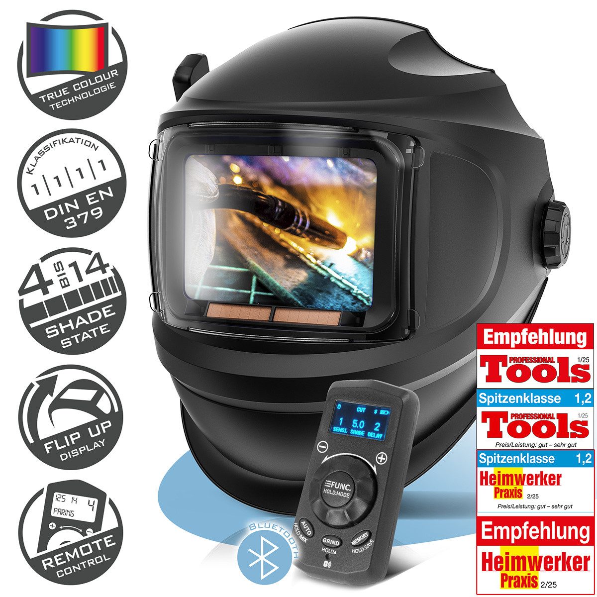 STAHLWERK Schweißhelm Automatik MASTER 3-in-1 (Set, 1-tlg., Set), True-Colour-Echtfarbwiedergabe