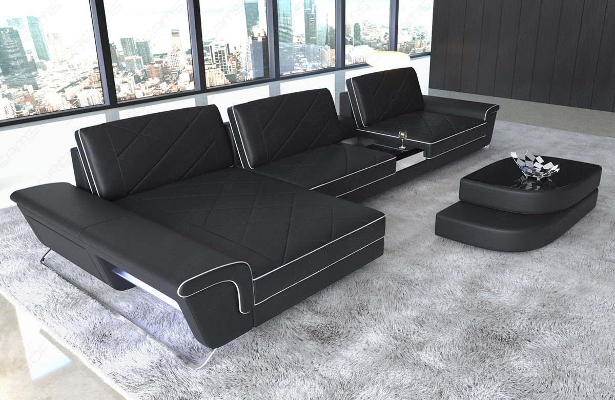 Rückenlehnen, L Couch, Dreams verstellbare LED, Sofa Designersofa Ecksofa mit Bari Sofa Form Ledersofa, Leder