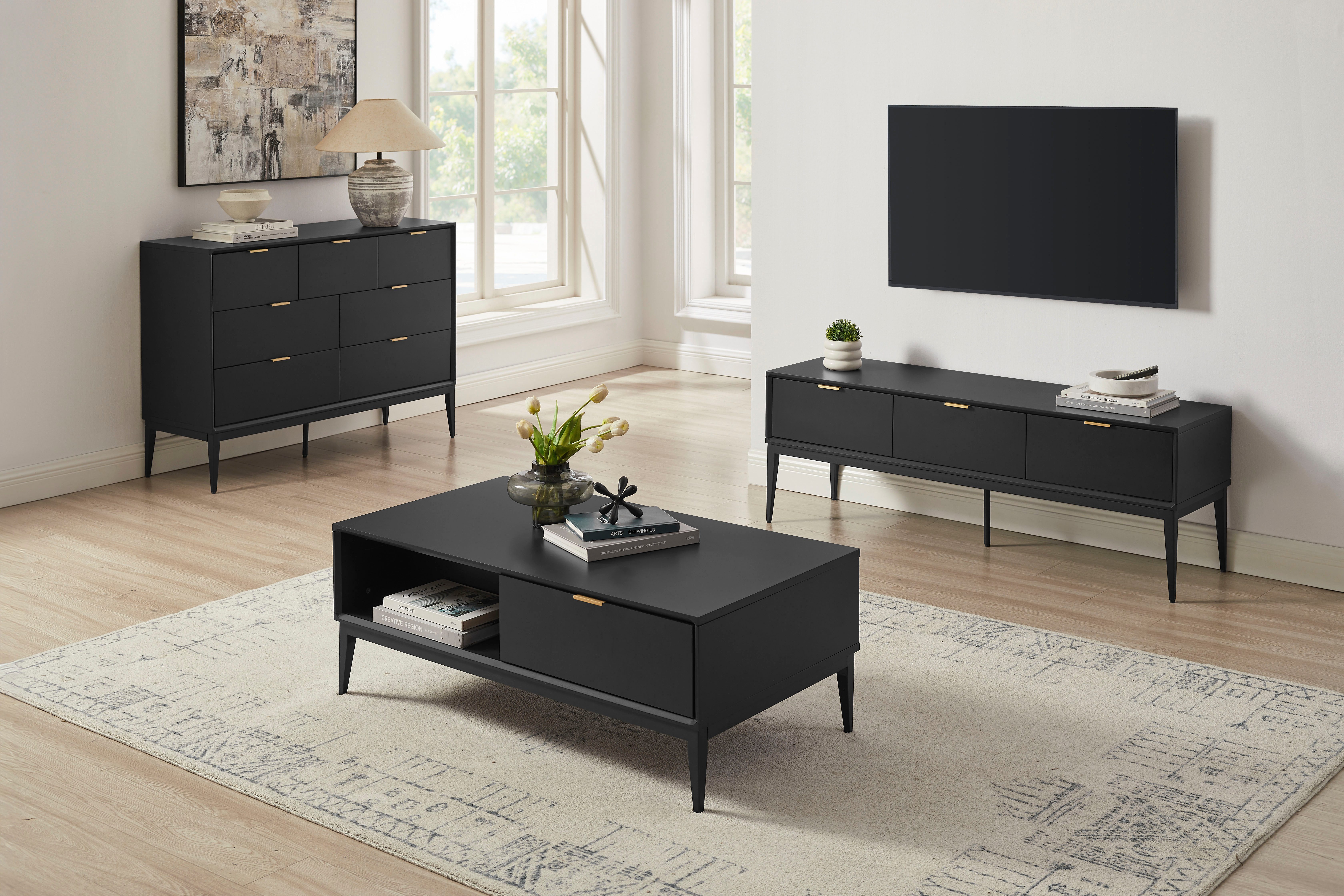OTTO home TV-Board Lavisha, FSC-zertifiziertes Holz kombiniert Melamin, verchromte Metallgriffen