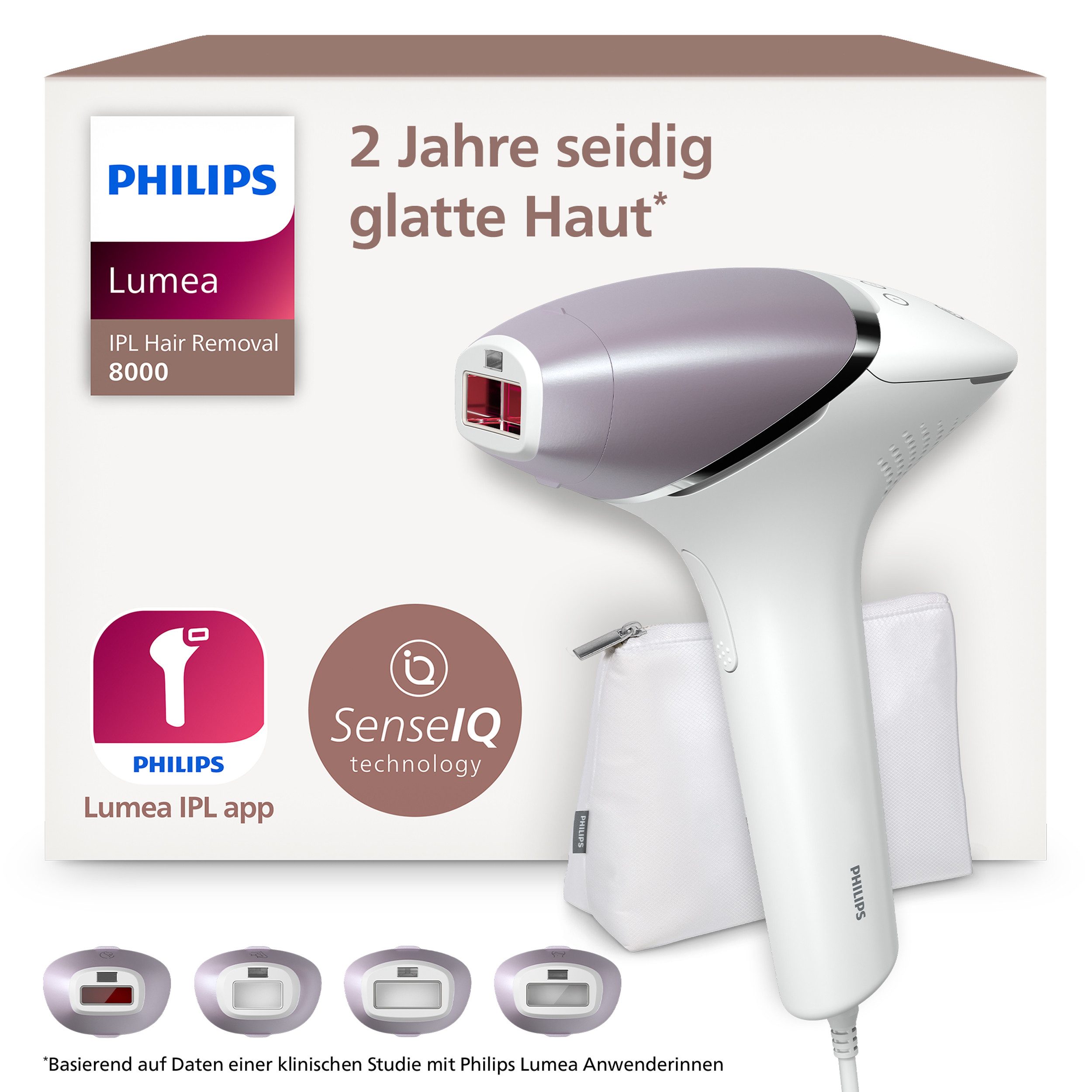 Philips IPL-Haarentferner Philips Lumea Series 8000 BRI947/00, 450.000 Lichtimpulse, 4 Aufsätze (Achseln, Bikinizone, Körper und Gesicht)