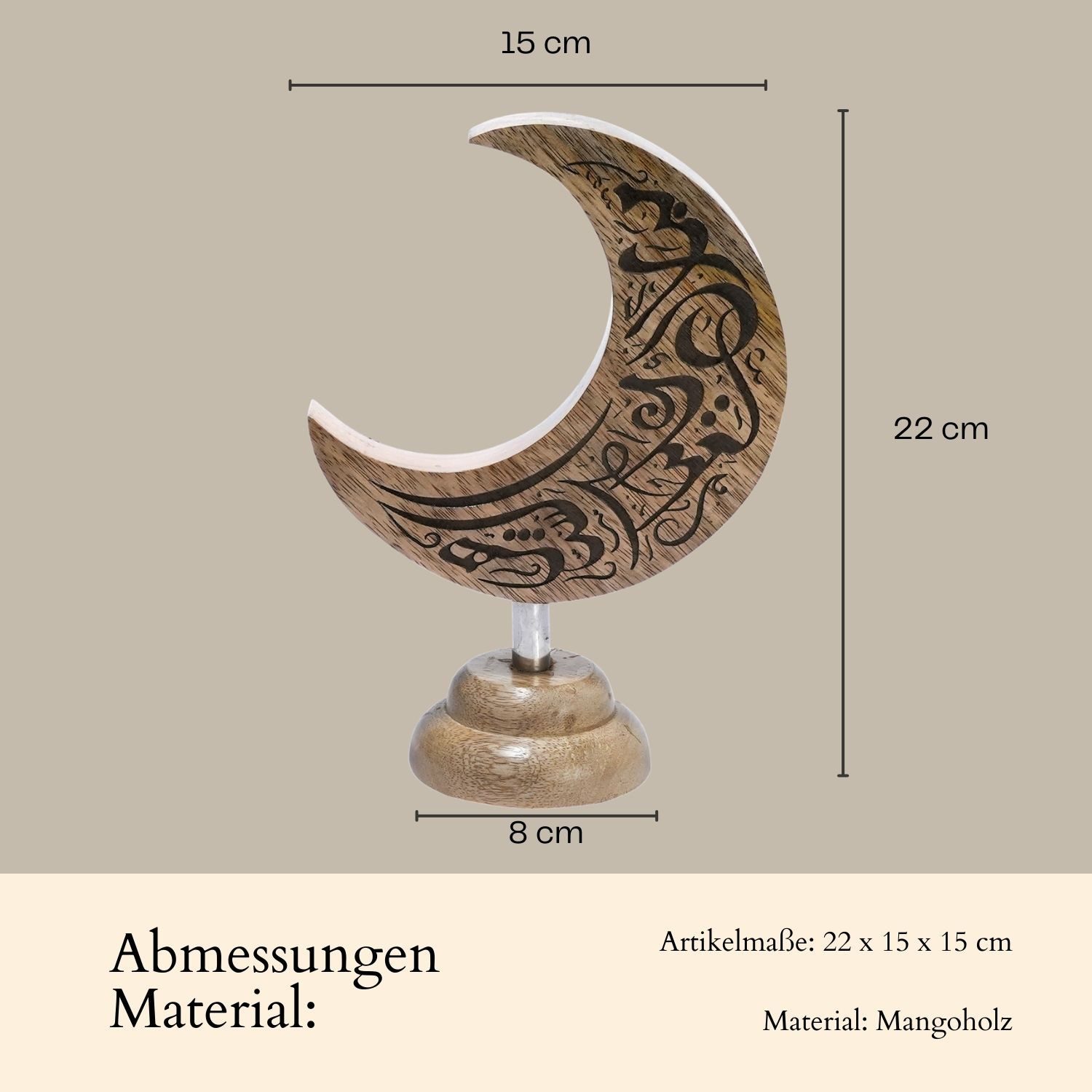 Marrakesch Orient & Mediterran Interior Dekofigur Dekoaufsteller Ramala, Halbmond aus Mangoholz mit Ornamenten 22 cm (1 St), Handarbeit