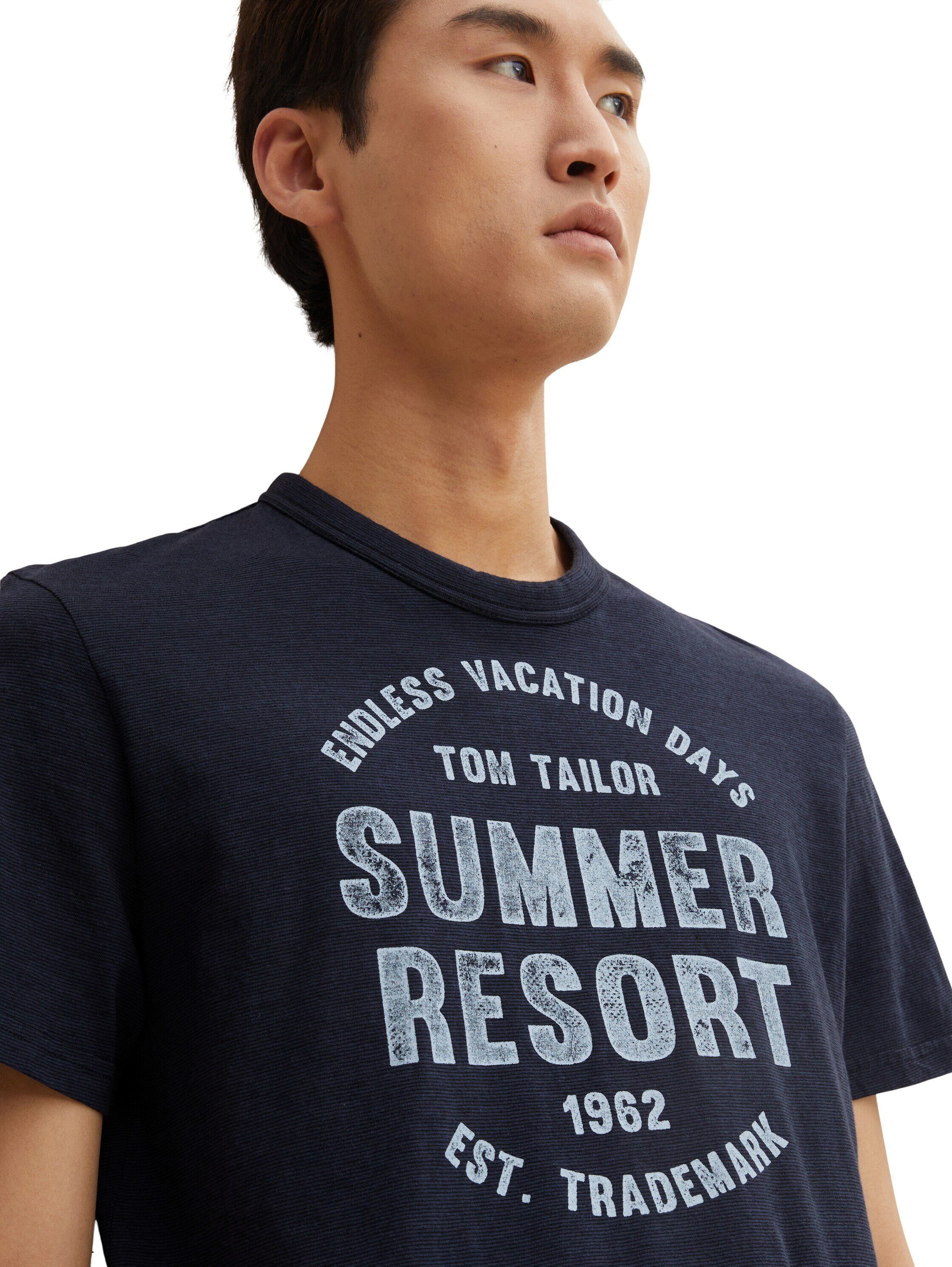 TOM TAILOR Stripe Kurzarmshirt Printed Washed T-Shirt T-Shirt dunkelblau