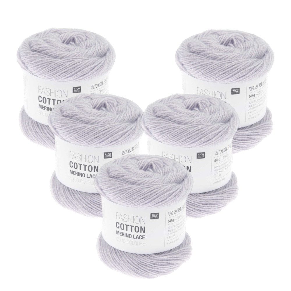 Rico Design 5 x RICO DESIGN FASHION COTTON MERINO LACE SOLID COLOURS Häkelwolle