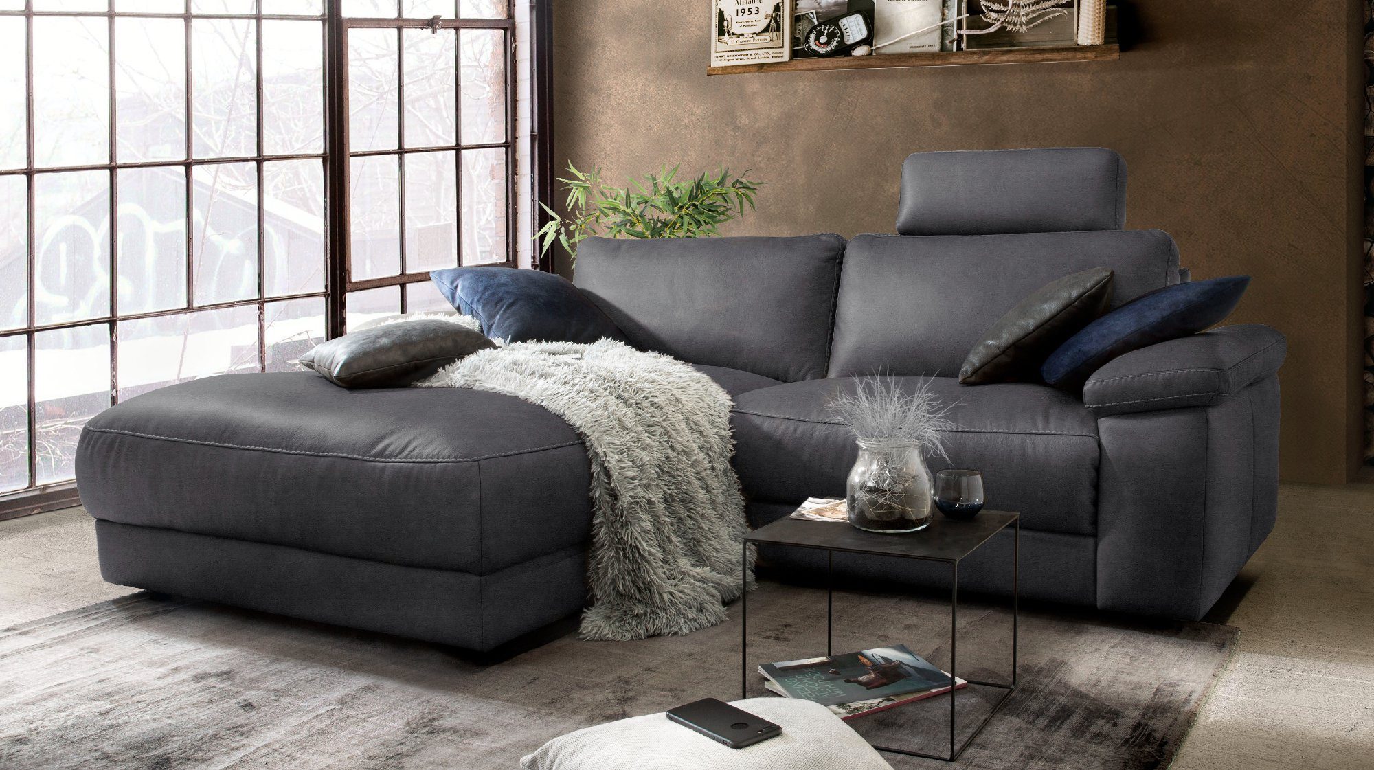 versch. od. rechts Sofa Ecksofa LOLA, od. Leder, Farben KAWOLA links, Recamiere Stoff