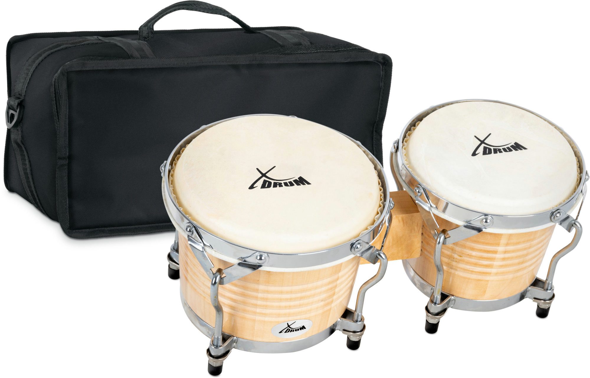 XDrum Bongo Pro - 6,5" Macho und 7,5" Hembra,Spar-Set, inkl. Tasche, mit stimmbaren Naturfellen - Holz: Birke