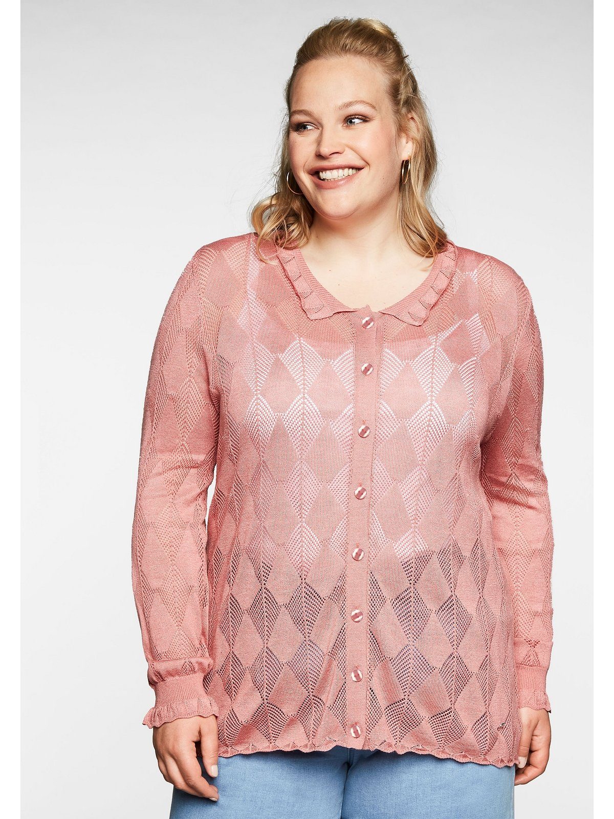 Sheego Strickjacke Große Größen im Ajourstrickmuster, mit Umlegekragen