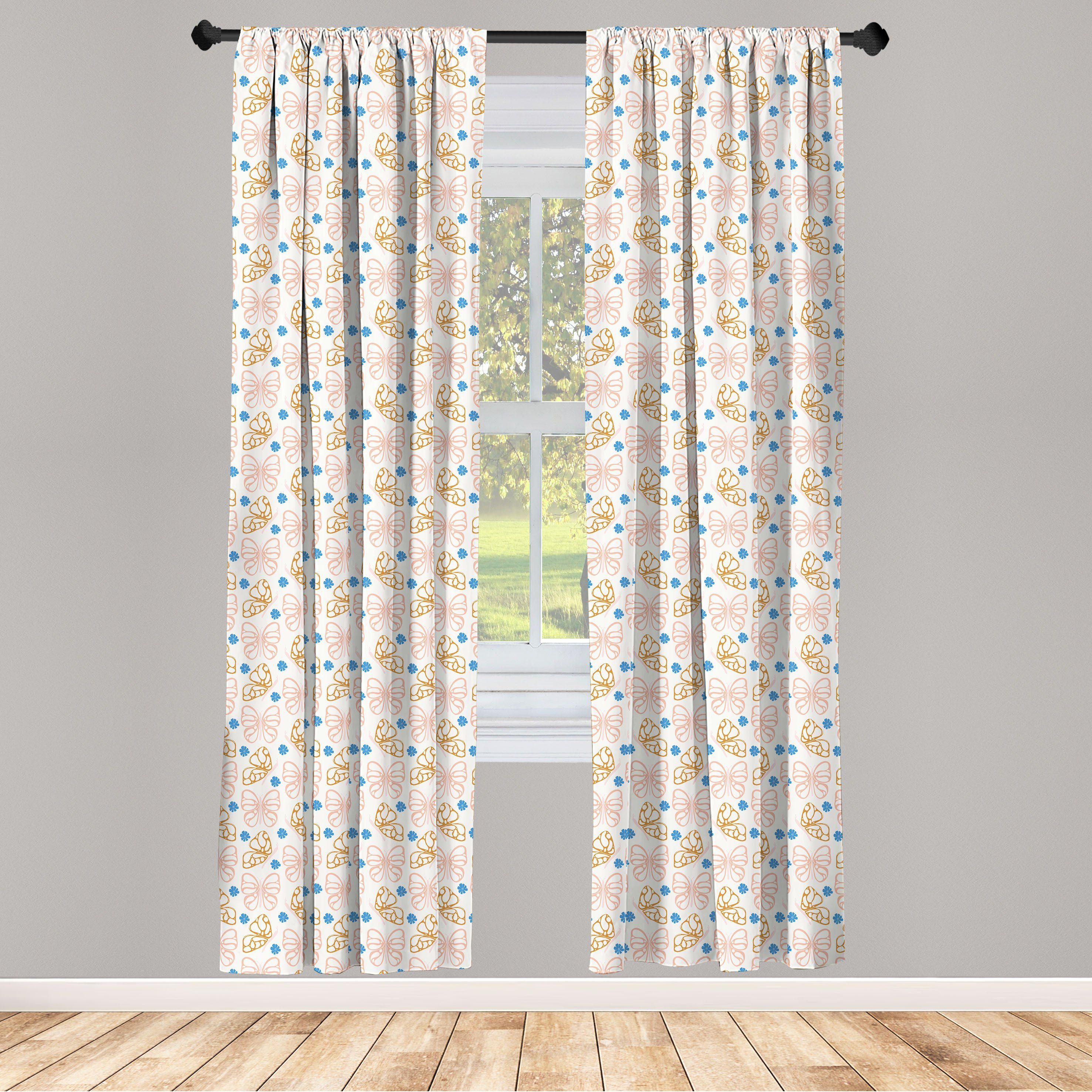 Gardine Vorhang für Wohnzimmer Schlafzimmer Dekor, Abakuhaus, Microfaser, Pastell Schmetterlinge und Blumen-Kunst