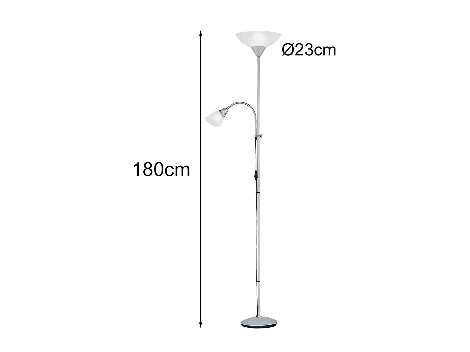 Reality Leuchten LED Deckenfluter mit flexibler Leselampe, Höhe 180cm, getrennt schaltbar, LED wechselbar, Warmweiß, Stehlampe mit Leselicht zum lesen Designkla – Bild 4 von 5