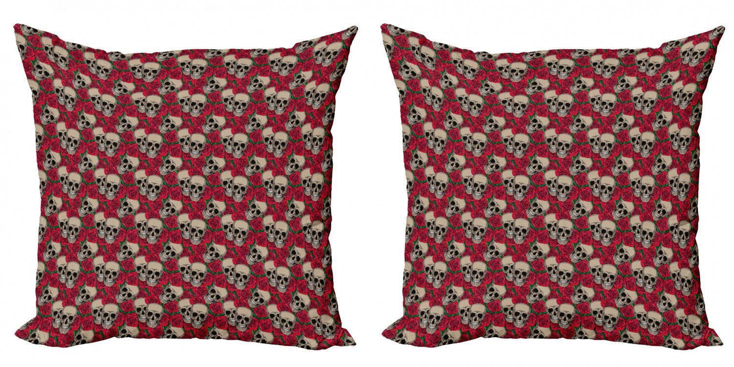 Accent Blüten Modern Digitaldruck, Retro Stück), Abakuhaus (2 rote Schädel Kissenbezüge Rose Doppelseitiger