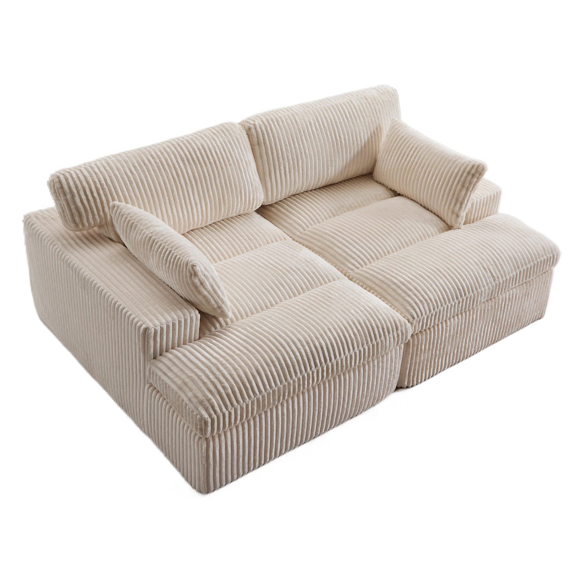Vankel Loungesofa Schlafsofa 2-Sitzer Couch mit Bettfunktion und weichem Cordstoff, Bequemes Sofa für kleine Räume mit weichem Cord und Gästefunktion