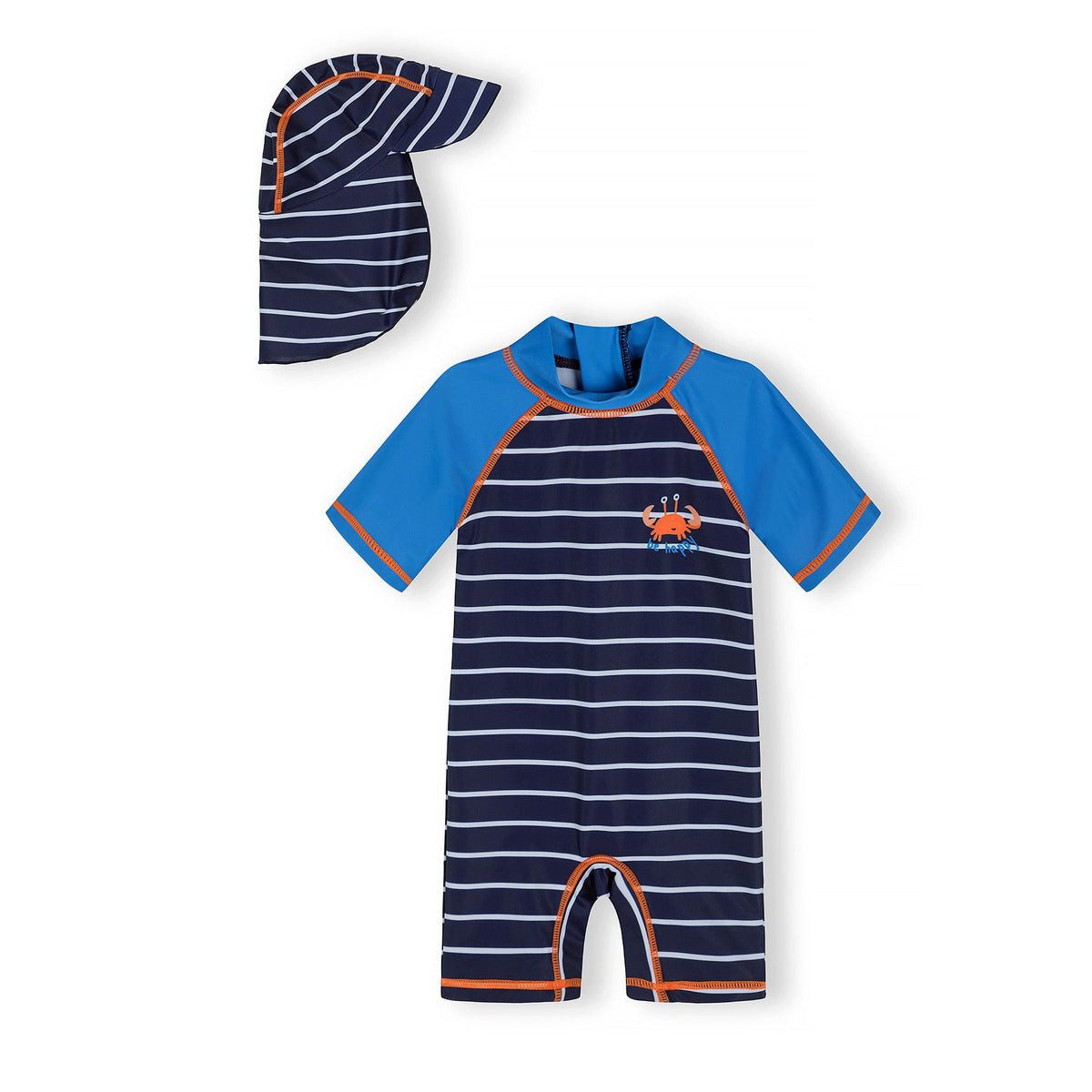 MINOTI Schwimmanzug für Jungen mit Hut (Set, 2-St., Schwimmanzug mit Hut) Krabbe und Streifen