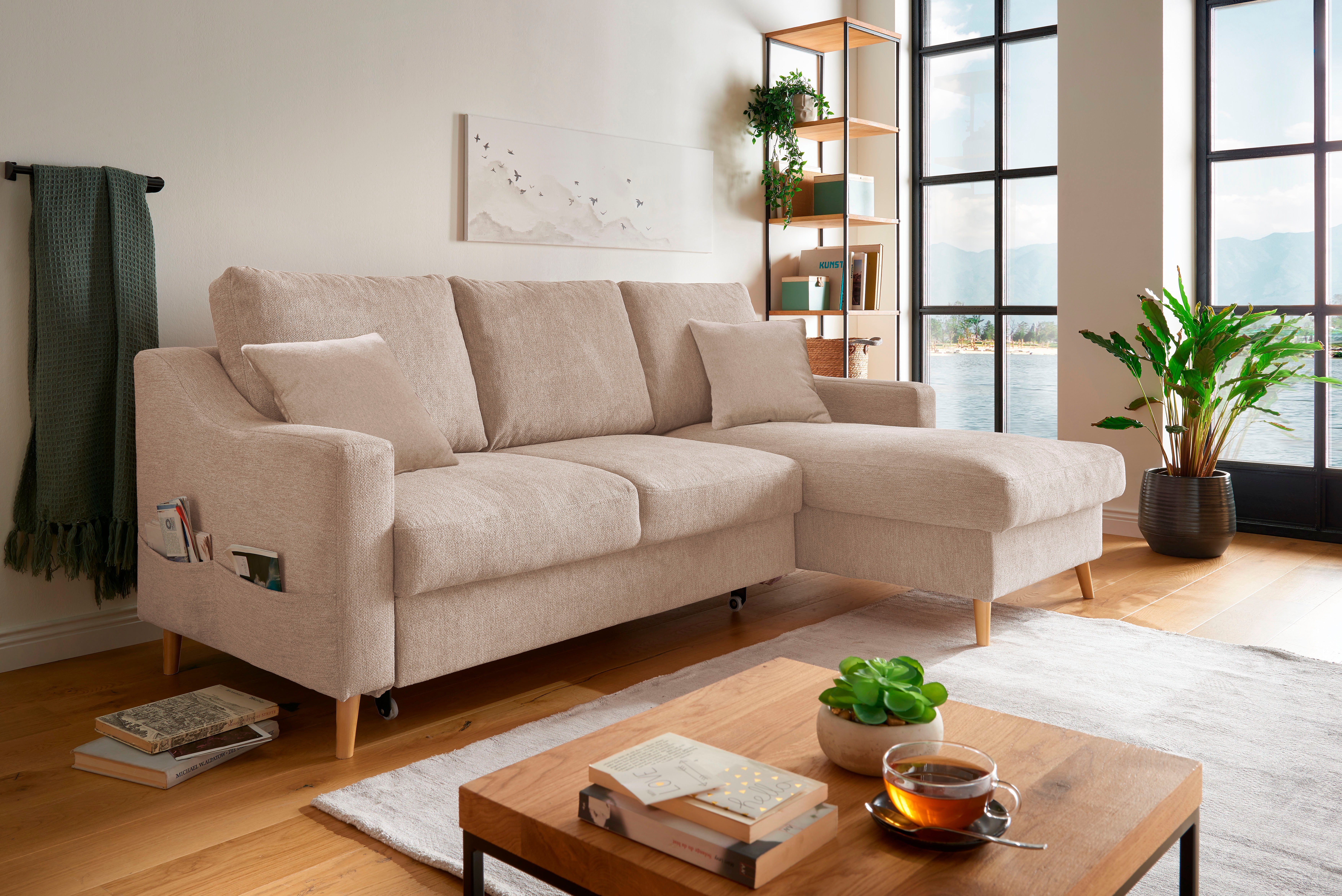 INOSIGN Ecksofa "Valentina L-Form" 2 Zierkissen, mit Seitentasche, ausziehb günstig online kaufen