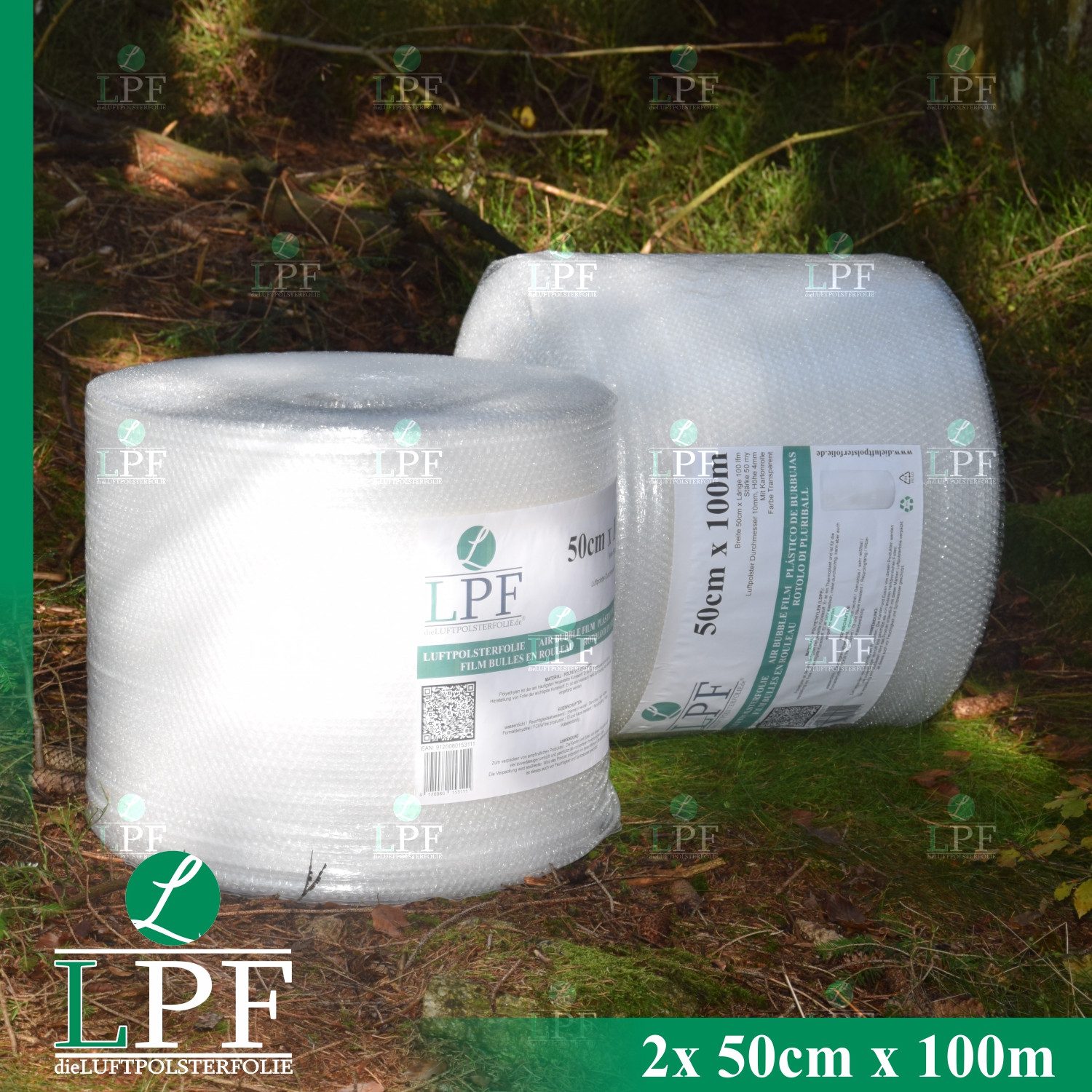 LPF dieLUFTPOLSTERFOLIE Schutzfolie 2x Luftpolsterfolie Breite 50cm x 100m Noppenfolie Verpackungsfolie