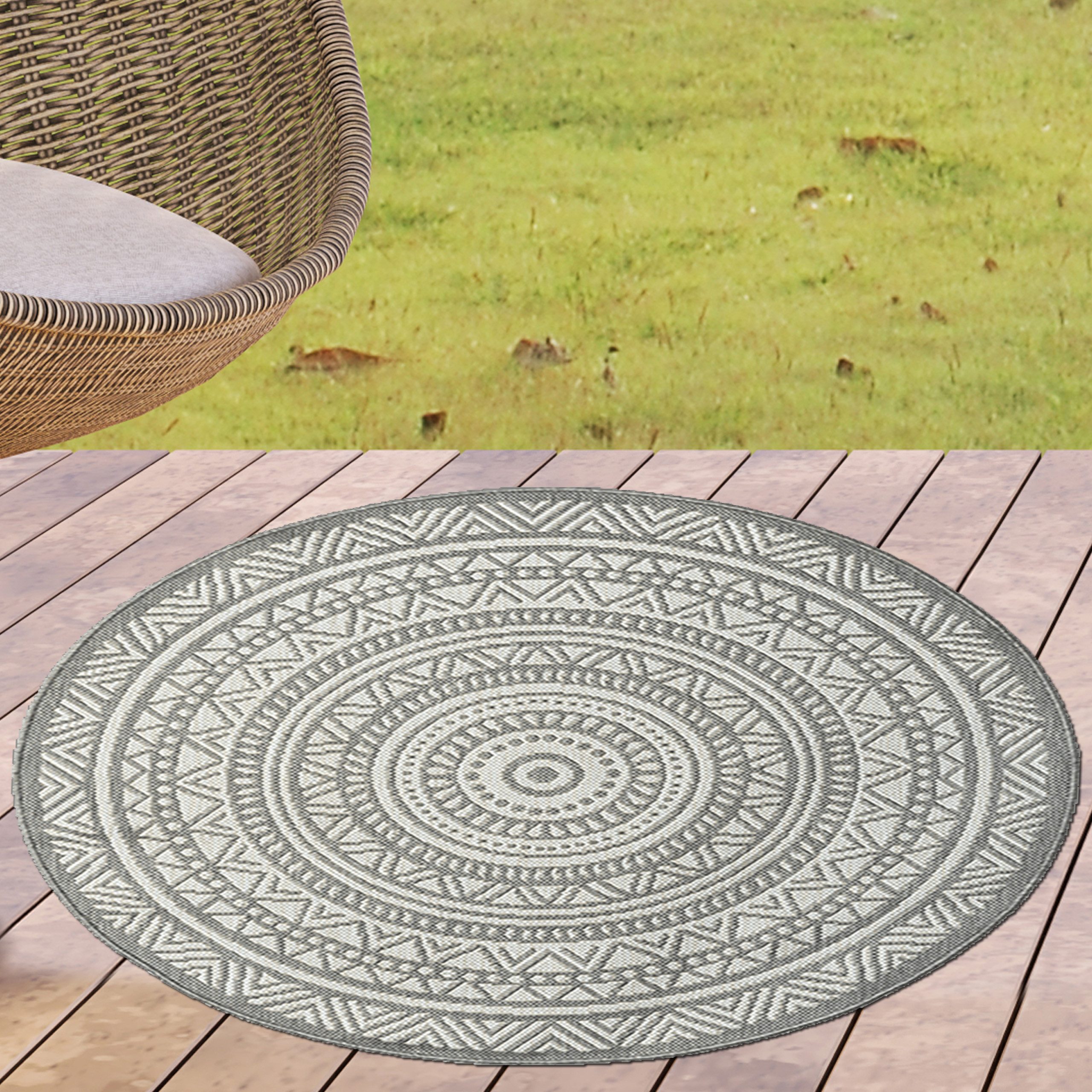 Carpetia Outdoorteppich Runder Indoor- & Outdoorteppich im Mandala-Design – günstig online kaufen