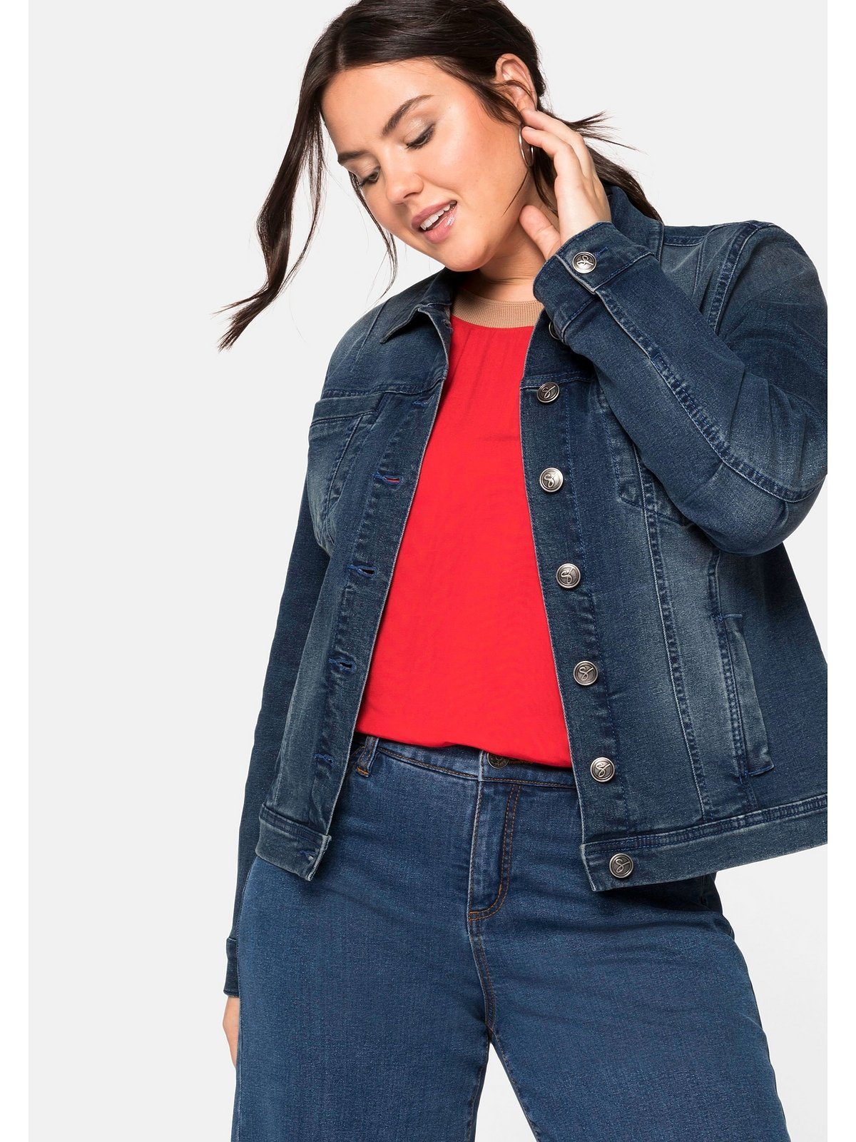 Sheego Jeansjacke Große Größen in modisch kurzer Form blue Denim