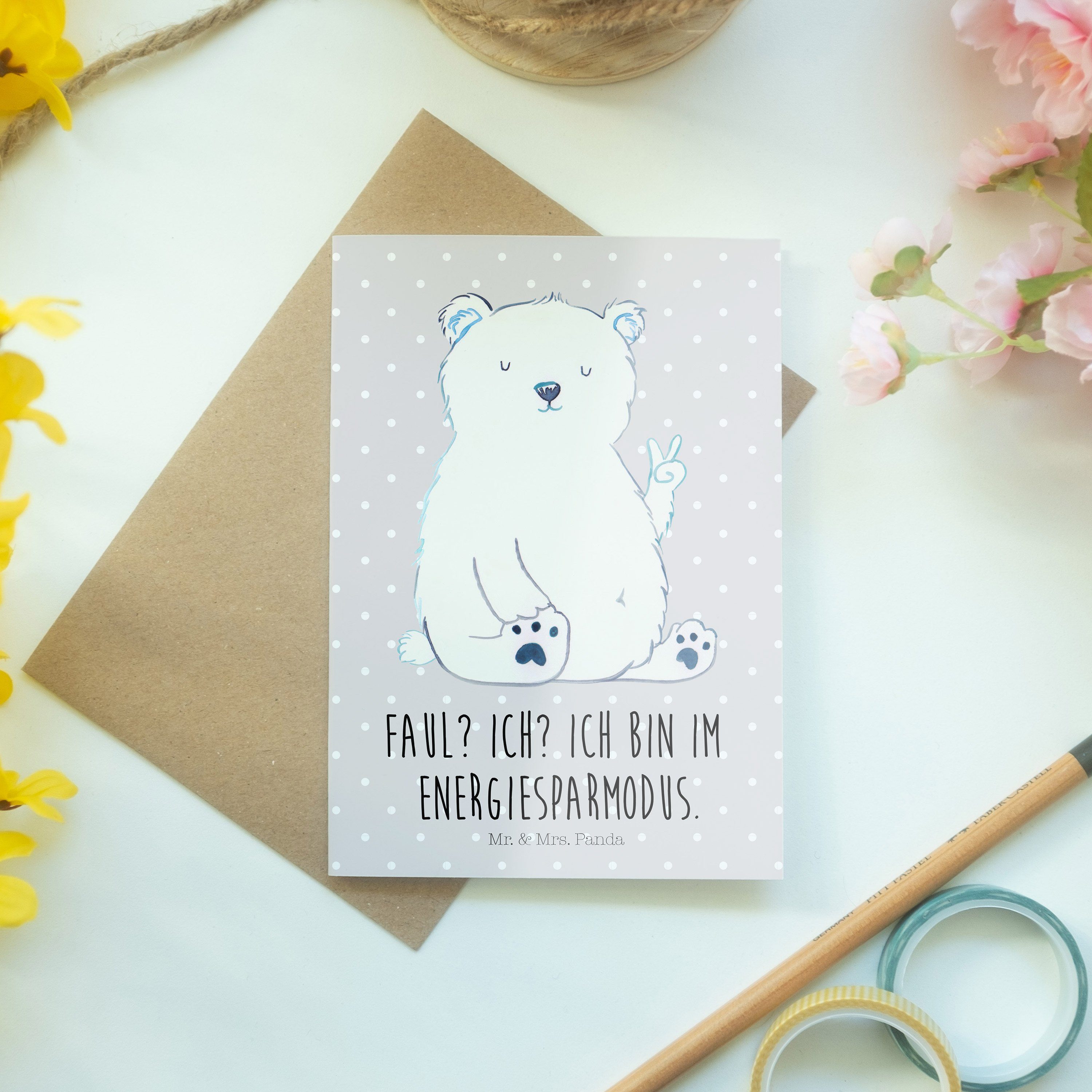 Mrs. Mr. - Ka Panda Pastell Geburtstagskarte, Geschenk, Faul & Teddybär, - Grußkarte Grau Eisbär