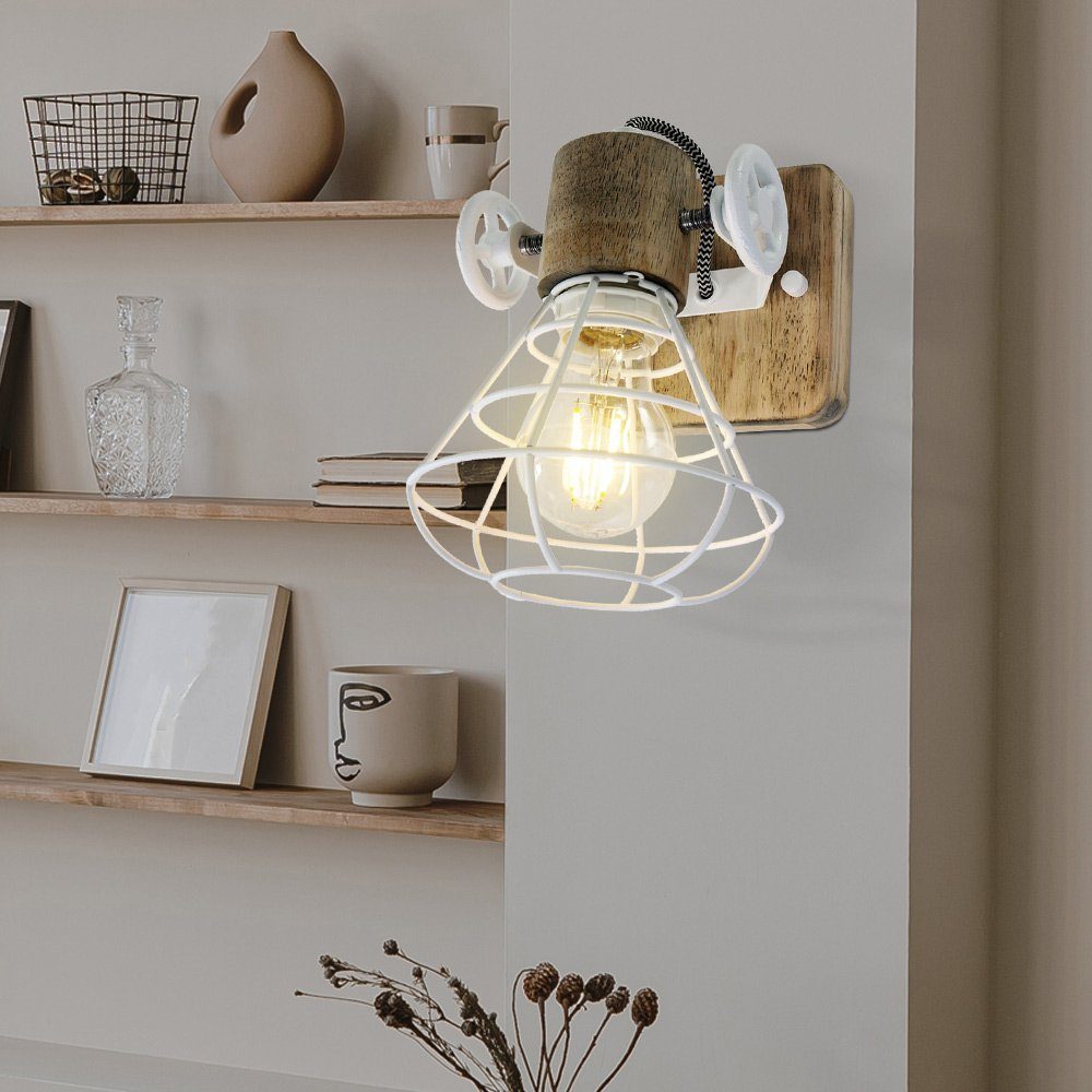 etc-shop Wandleuchte, Leuchtmittel nicht inklusive, Retro Wand Lampe Wohn Zimmer Beleuchtung Holz Spot Käfig Leuchte | Wandleuchten