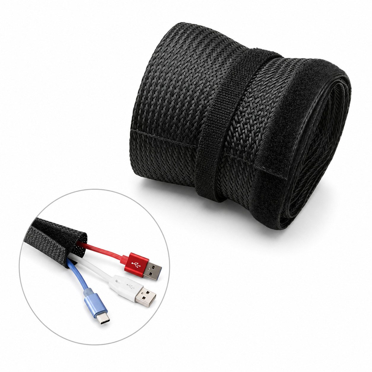 ARLI Kabeldurchfuhr 2m Kabelschlauch mit Klettverschluss Kabelmanagement Kabel Organizer, Packung, 1-tlg., 1er Set Schwarz, flexibel Kabelkanal Kabelverkleidung Ø bis 23 mm