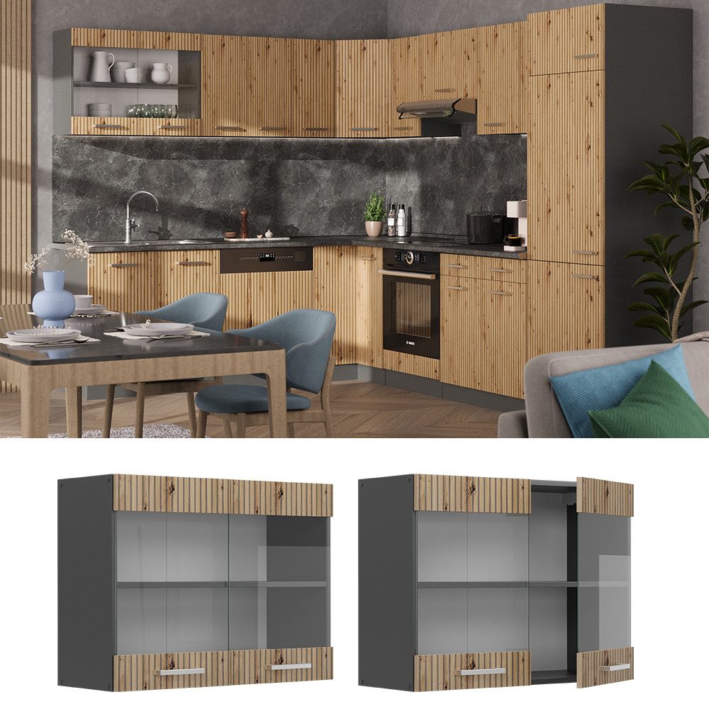 Vicco Glashängeschrank R-Line, Artisan-Eiche/Anthrazit, 80 cm günstig online kaufen