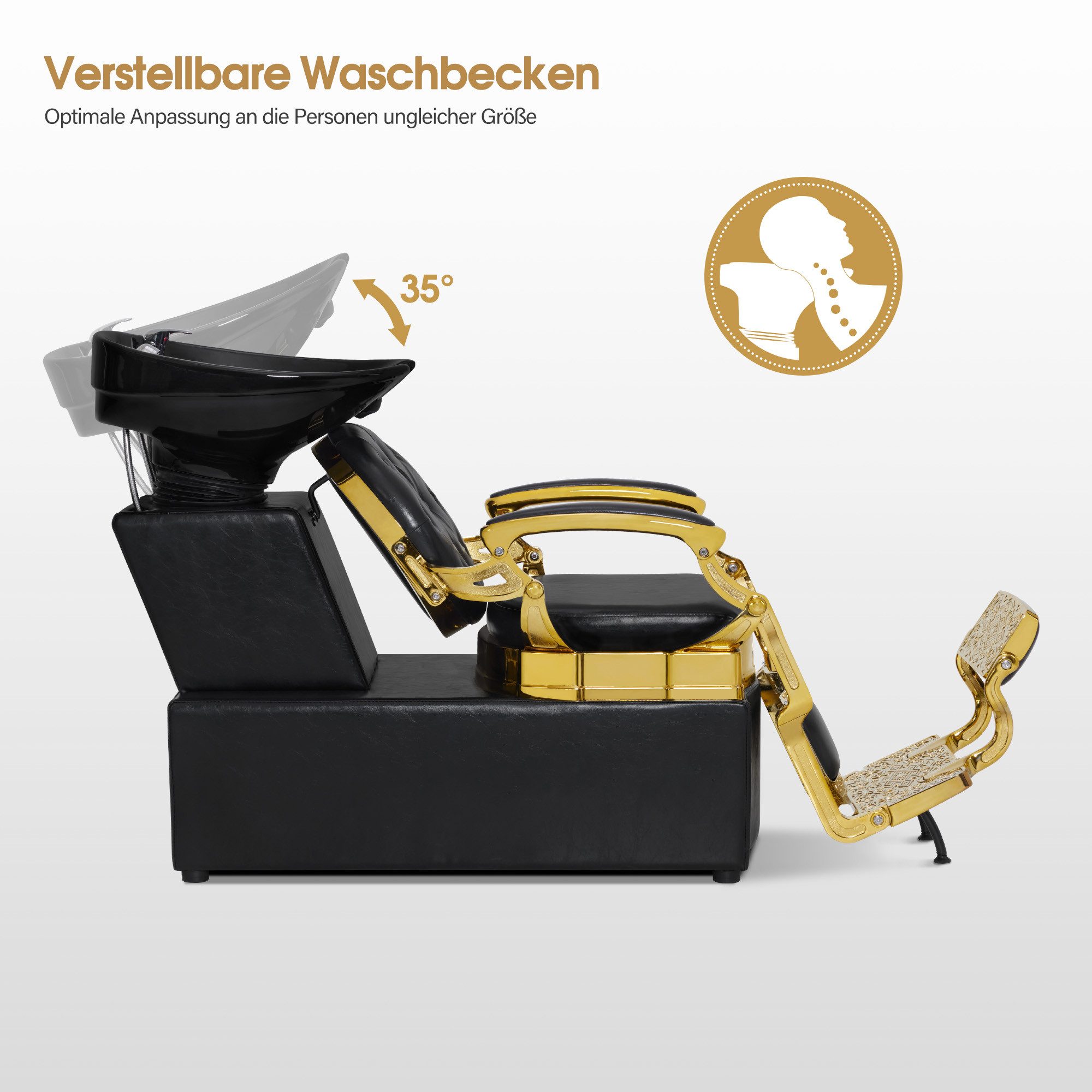 Barberpub Waschbecken BarberPub Friseurstuhl mit Waschbecken Retro 8653, Drehbare Fustütze, Verstellbar, Keramik, Waschplatz, Retro