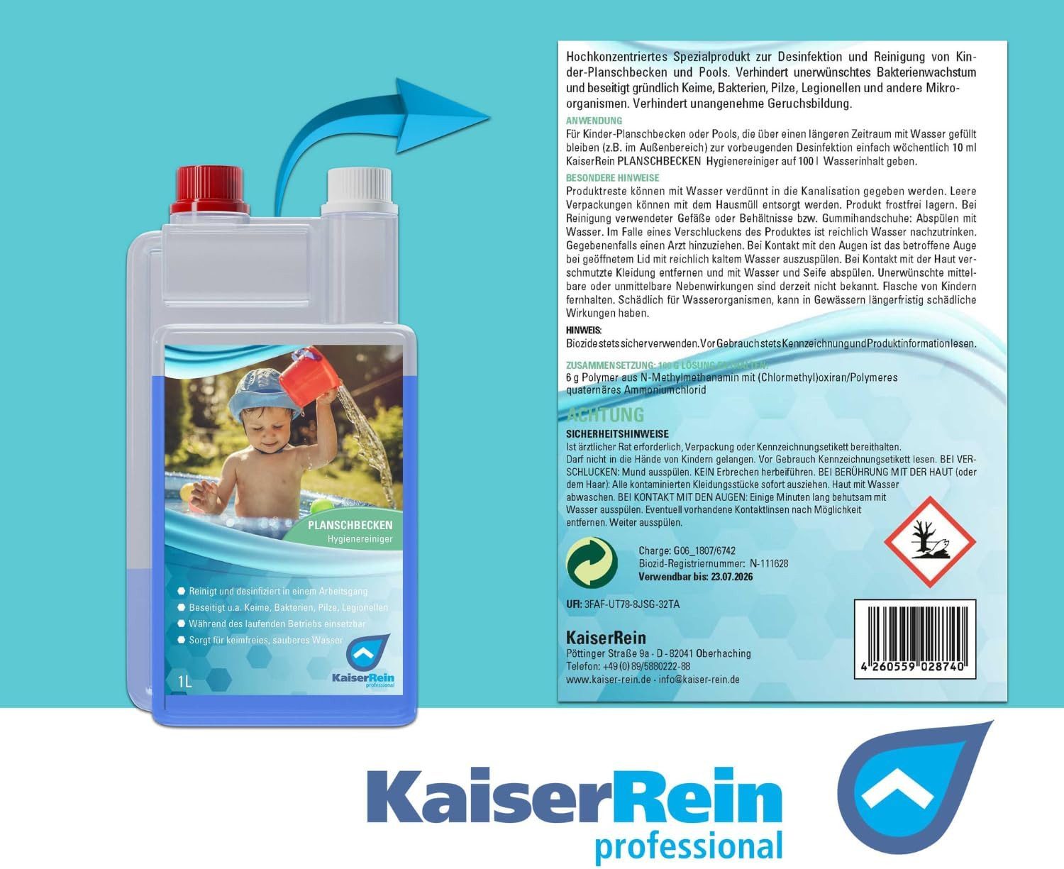 KaiserRein Poolpflege Planschbecken und Pool Desinfektion, Hochkonzentriert, Desinfizierend, Geruchshemmend – Bild 4 von 4
