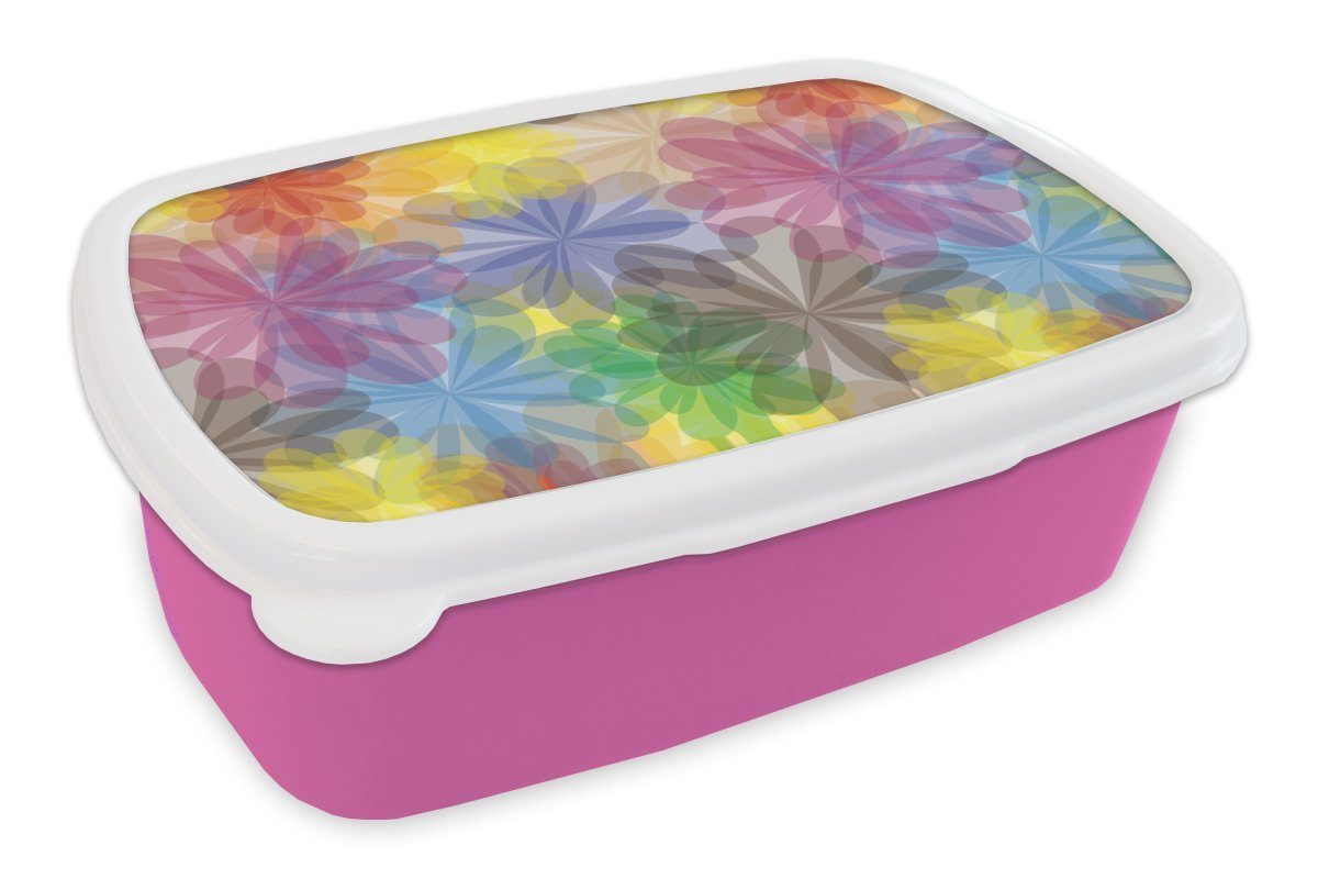 Brotbox Blumen Lunchbox Kinder, - Abstrakt (2-tlg), - MuchoWow rosa Erwachsene, für Kunststoff, Regenbogen Mädchen, Snackbox, Brotdose - Muster, Kunststoff