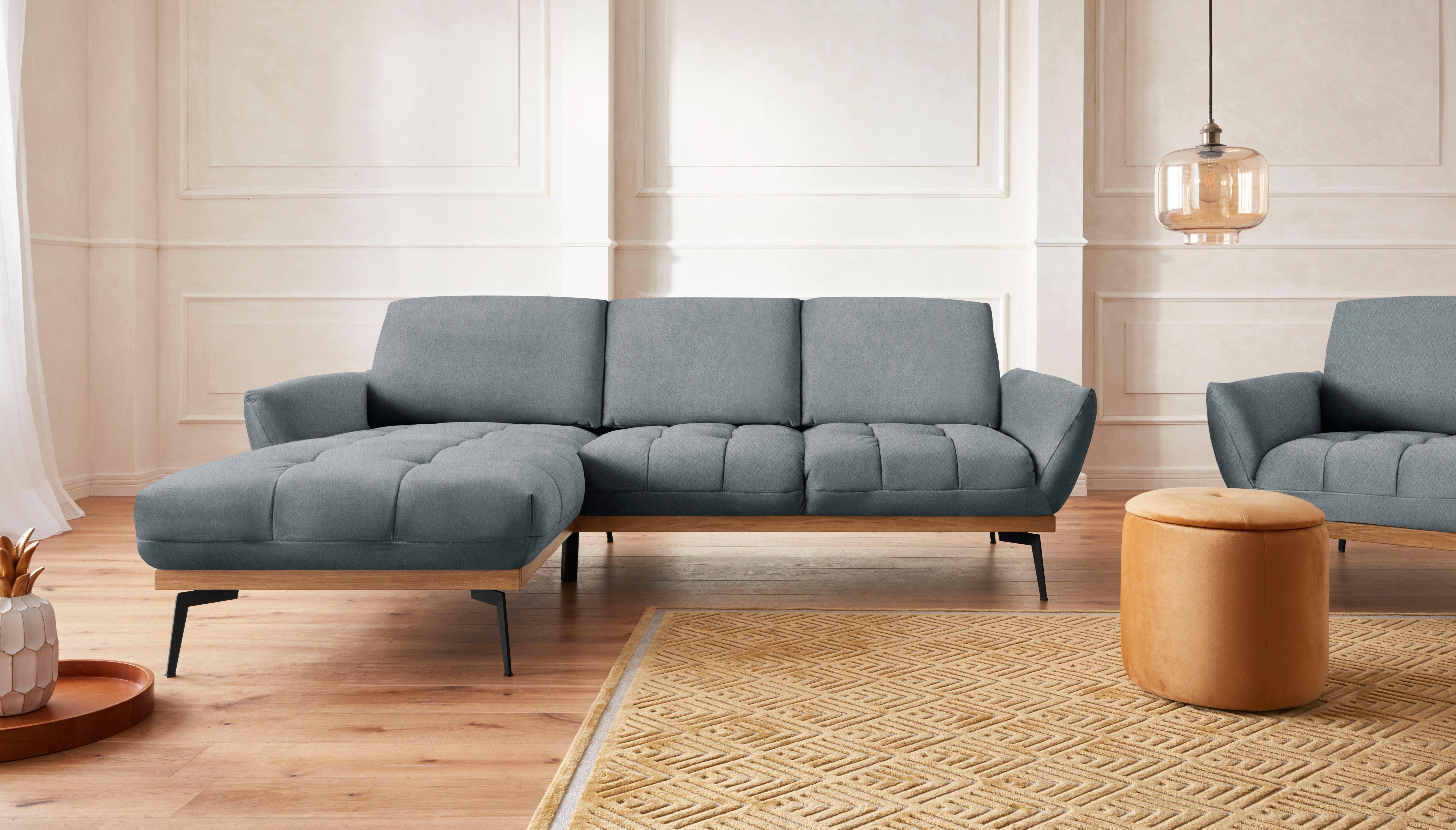 exxpo - sofa fashion Ecksofa Palic, inkl. Rückenverstellung, bequem, elegant, Breite 245cm, L-Form, vom Sofa zum Hochlehner. Hohe Füße und Holzblende als Designmerkmal