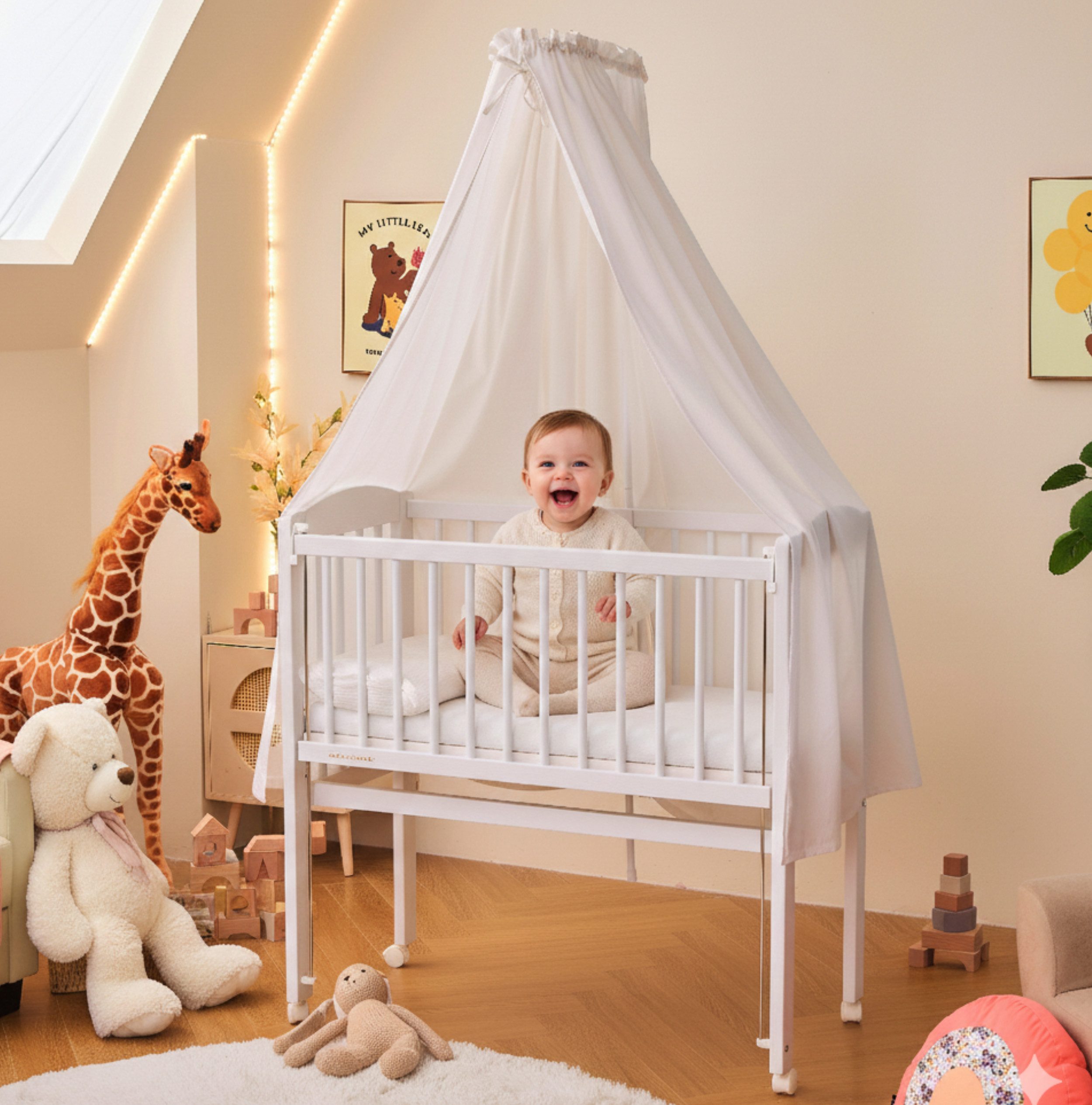 Alavya Home® Betthimmel Babybetthimmel mit Himmelstange Baldachin Insektenschutz für Babybett (2-tlg), Komplett-Set 100% Bio-Baumwolle, GOTS-geprüft, 150 x 240 cm