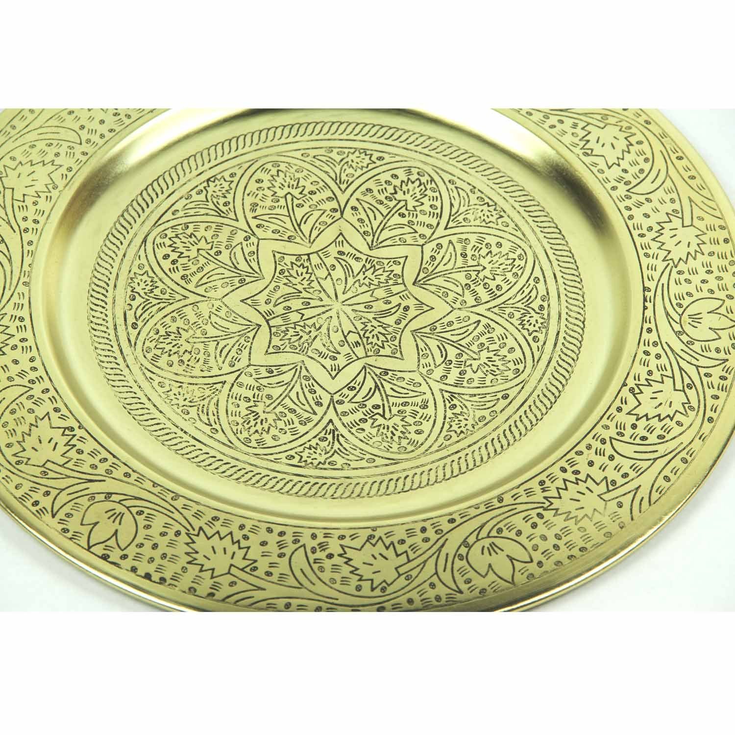 Casa Moro Dekotablett Marokkanisches Serviertablett Nermin aus Metall in Antik Gold look (orientalische Muster), Ramadan Deko Tablett Servierplatte Teetablett rund