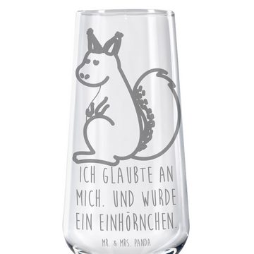 Mr. & Mrs. Panda Sektglas Einhorn Glauben - Transparent - Geschenk, Unicorn, Sektglas, Eichhörn, Premium Glas, Hochwertige Gravur