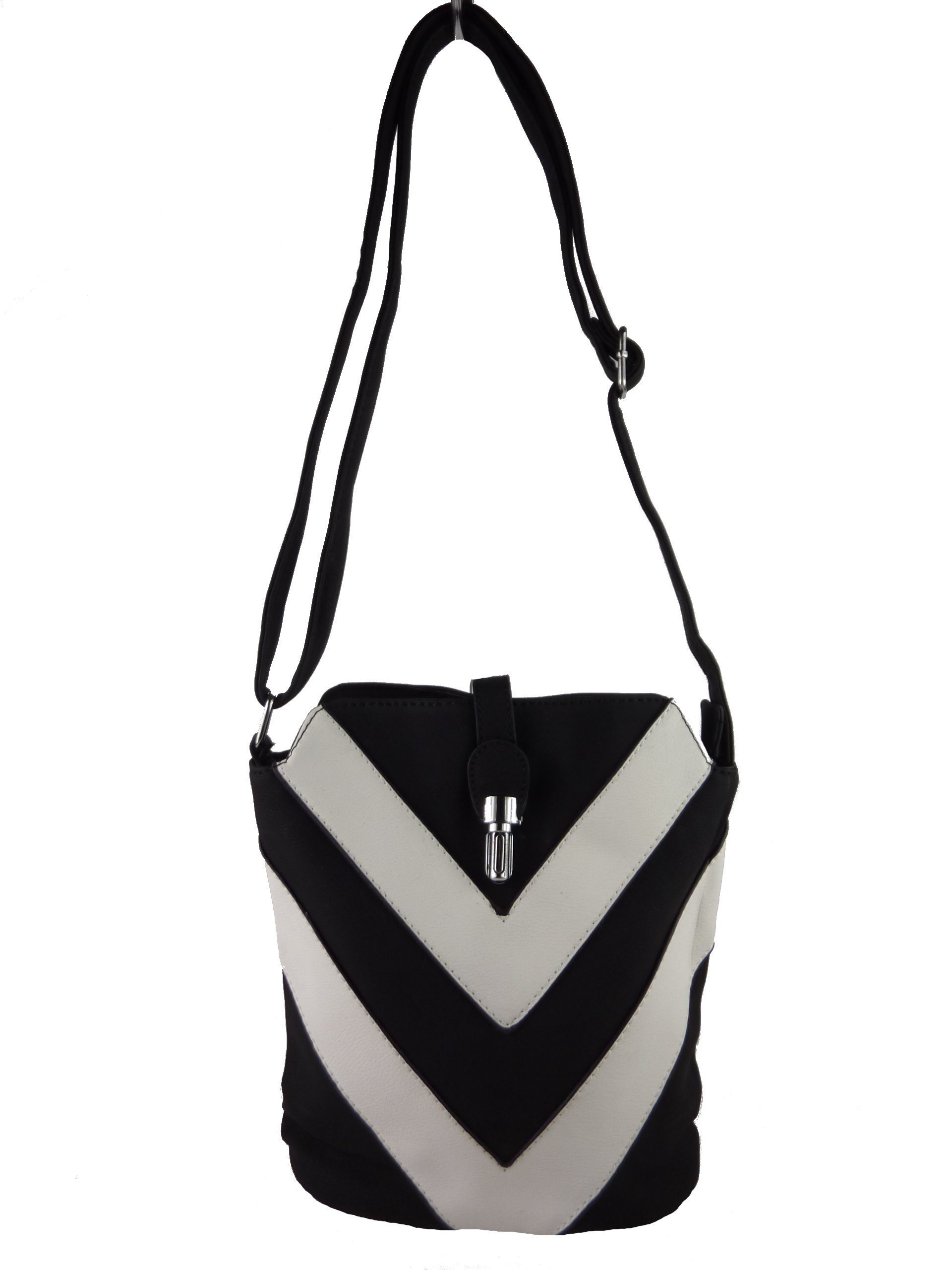 schwarz/weiß Umhängetasche zweifarbiges H0447, Taschen4life Streifen als kleine umhängen tragbar, & Muster cross zum Schultertasche over Tasche