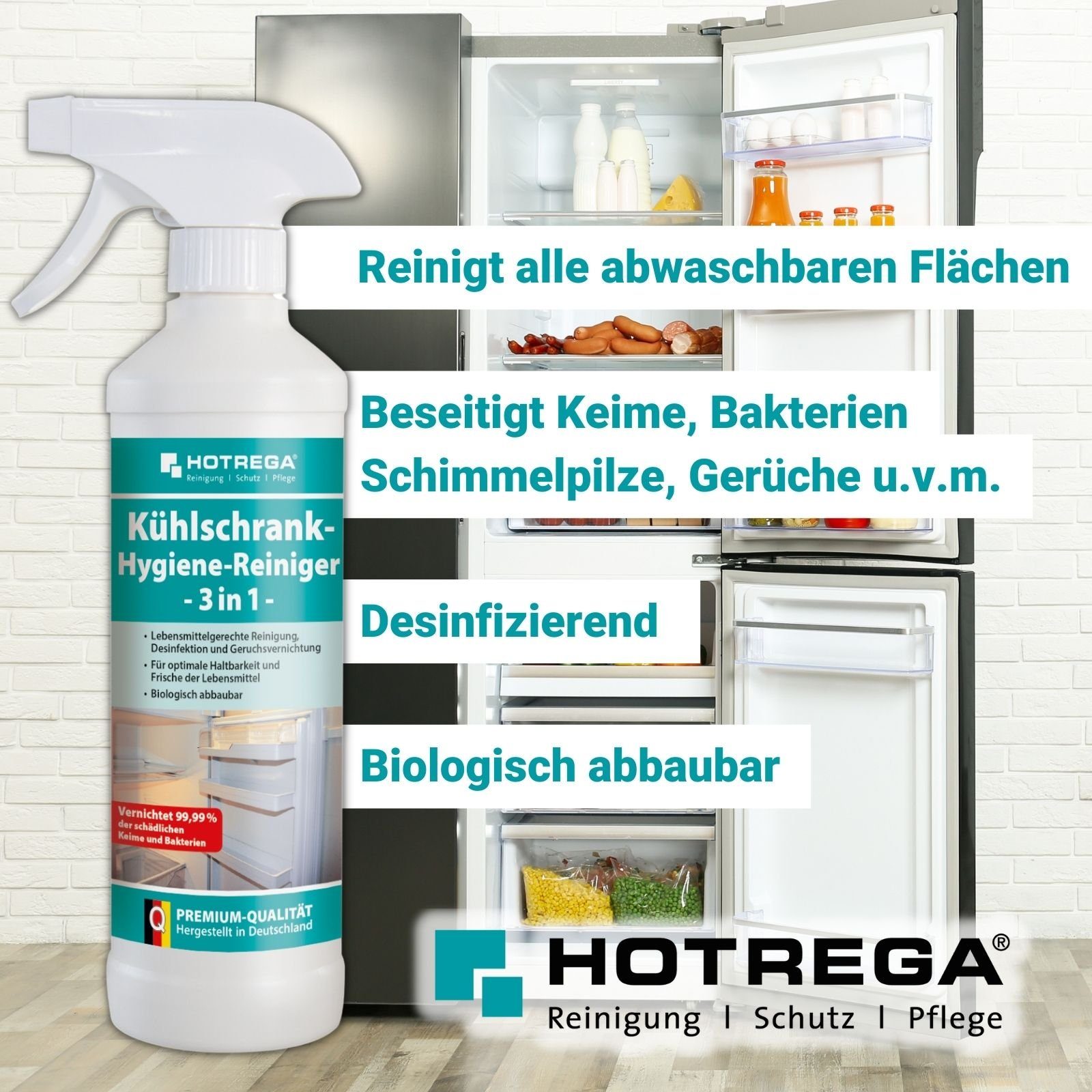 3in1 Küchenreiniger HOTREGA® HOTREGA Kühlschrank 500ml Hygienereiniger Microfasertuch inkl