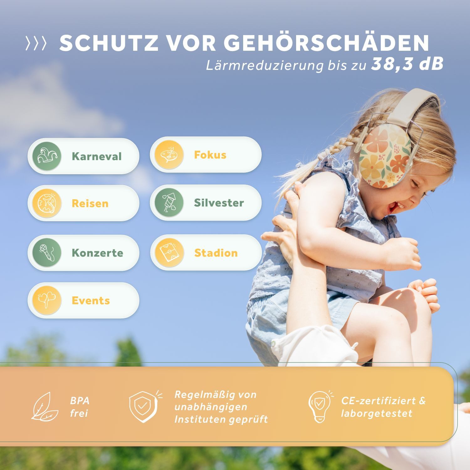 Schallwerk Kapselgehörschutz Kapselgehörschutz Gehörschutz für Kinder Kiddies größenverstellbar, (Geräuschdämmende Ohrenschützer), Schule, Lernen, Konzentration, Veranstaltungen