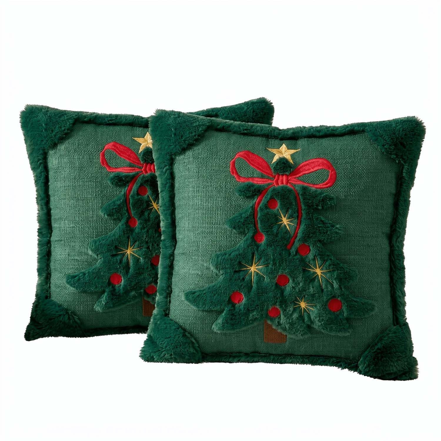 Sorvyzxn Kissenbezug 2er-Set 3D-Jacquard-Kissenbezüge mit Weihnachtsbaum Schleife