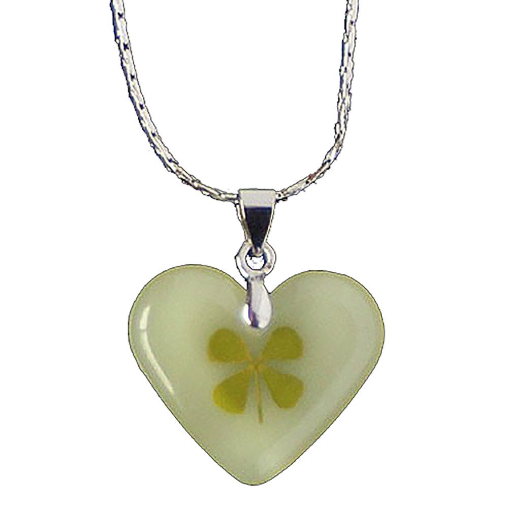 HOPLO Herzanhänger Glücksklee-Anhänger Herz + Kette - Glück, Pflanzen - 22x18mm