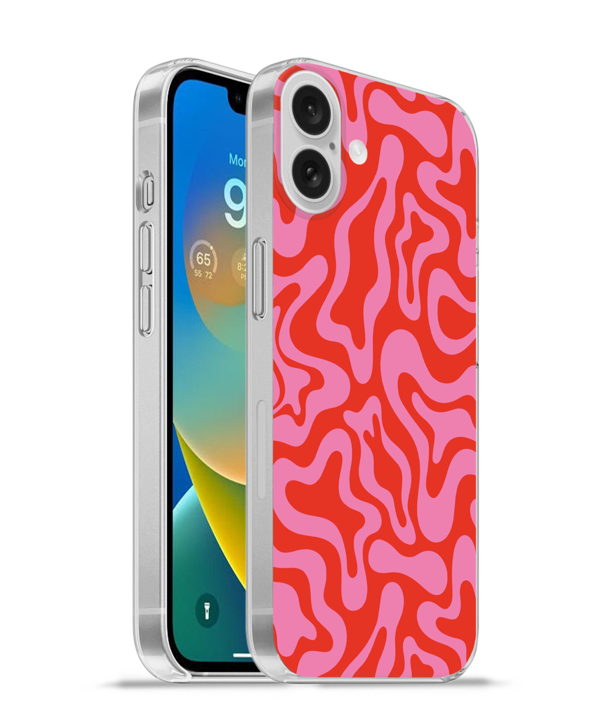 MuchoWow Handyhülle für Apple iPhone 16 Plus Abstrakt - Muster - Rot - Rosa - Minimalistis, Smartphone-Bumper, Print, Handy Schutzhülle Dünn