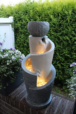 Arnusa Gartenbrunnen Springbrunnen mit LED Beleuchtung inkl. Dekobecken