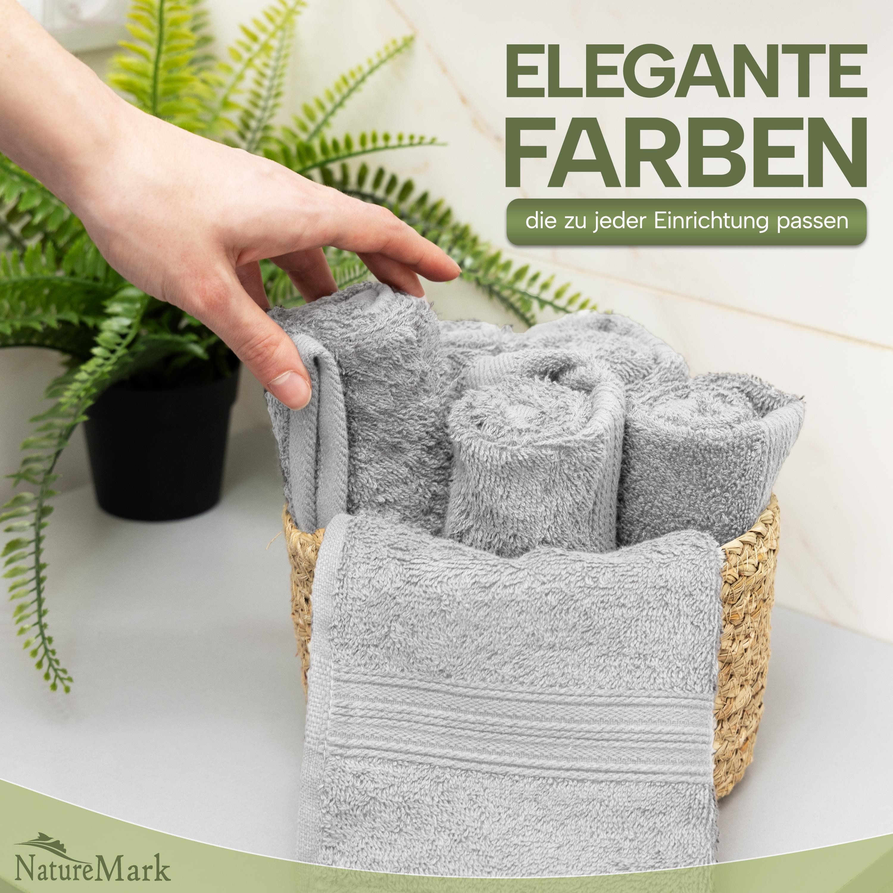 NatureMark Gästehandtuch Gästetuch 500gsm, 100% Baumwolle (12-St), Gästehandtuch Premium Qualität, 30x50cm, Silber grau