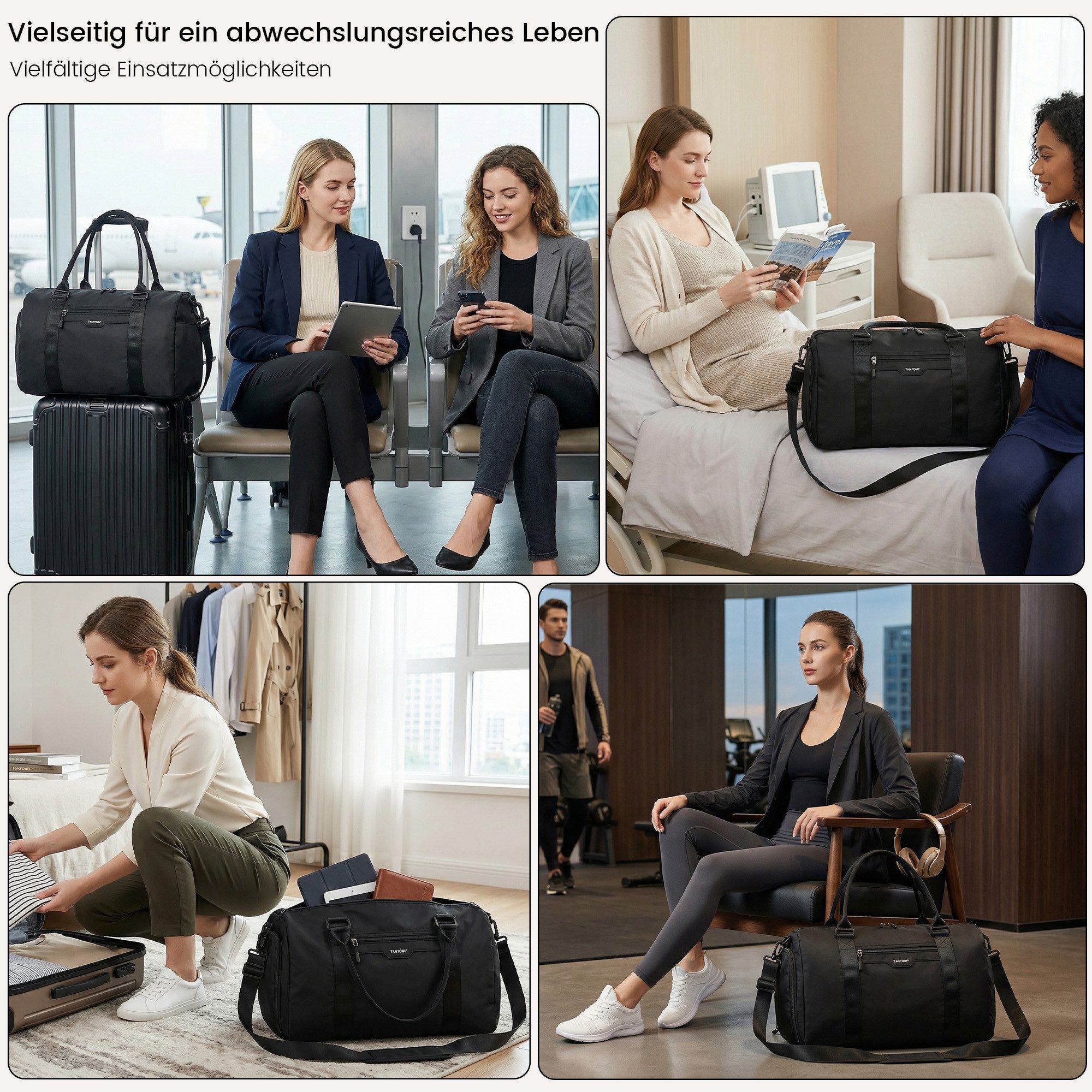 TANTOMI Reisetasche Reisetasche Damen Herren 44.5x20x28, Handgepäck Tasche Flugzeug, Sporttasche, Travel Bag mit Schuhfach und Kulturbeutel