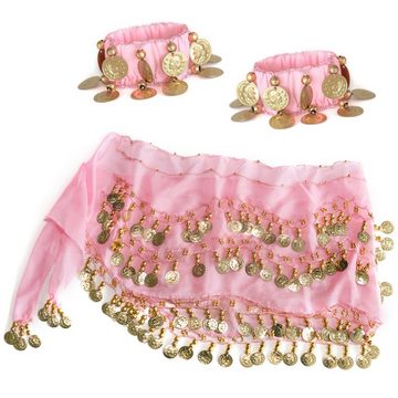 MyBeautyworld24 Kostüm Belly Dance Bauchtanz Kostüm in rosa Hüfttuch inkl ein paar Handketten
