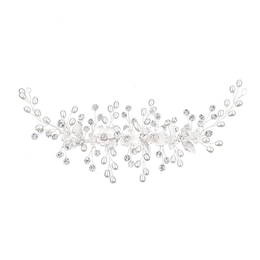 nsihing Haarspange Haarschmuck Hochzeit Silber, Haarschmuck Braut Mit Perlen und Blume, Für Bräute Brautjungfern Blumenmädchen Damen
