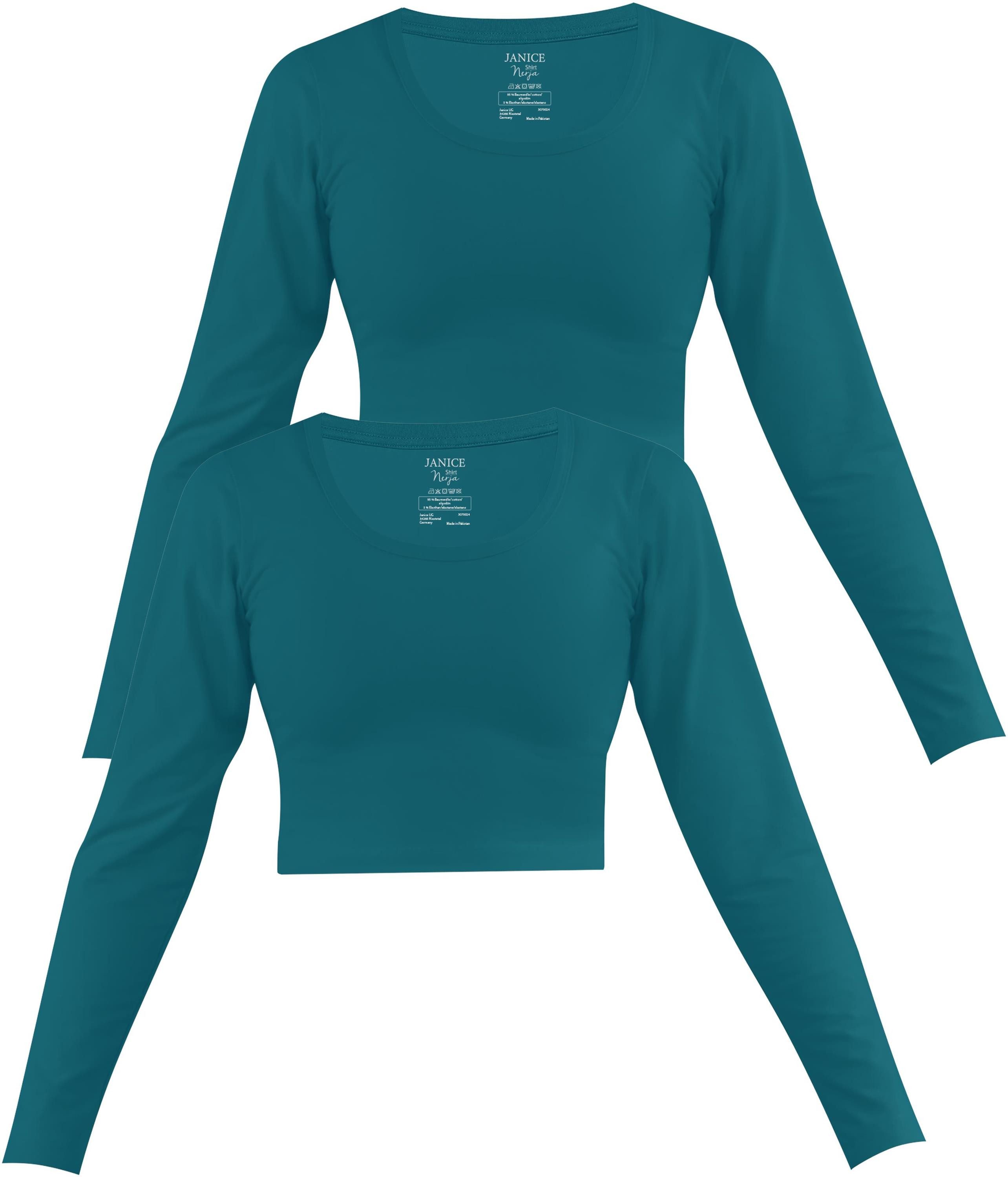 Janice Langarmshirt 2 x Damen crop Langarmshirt Nerja Kurzer Pullover aus Baumwolle